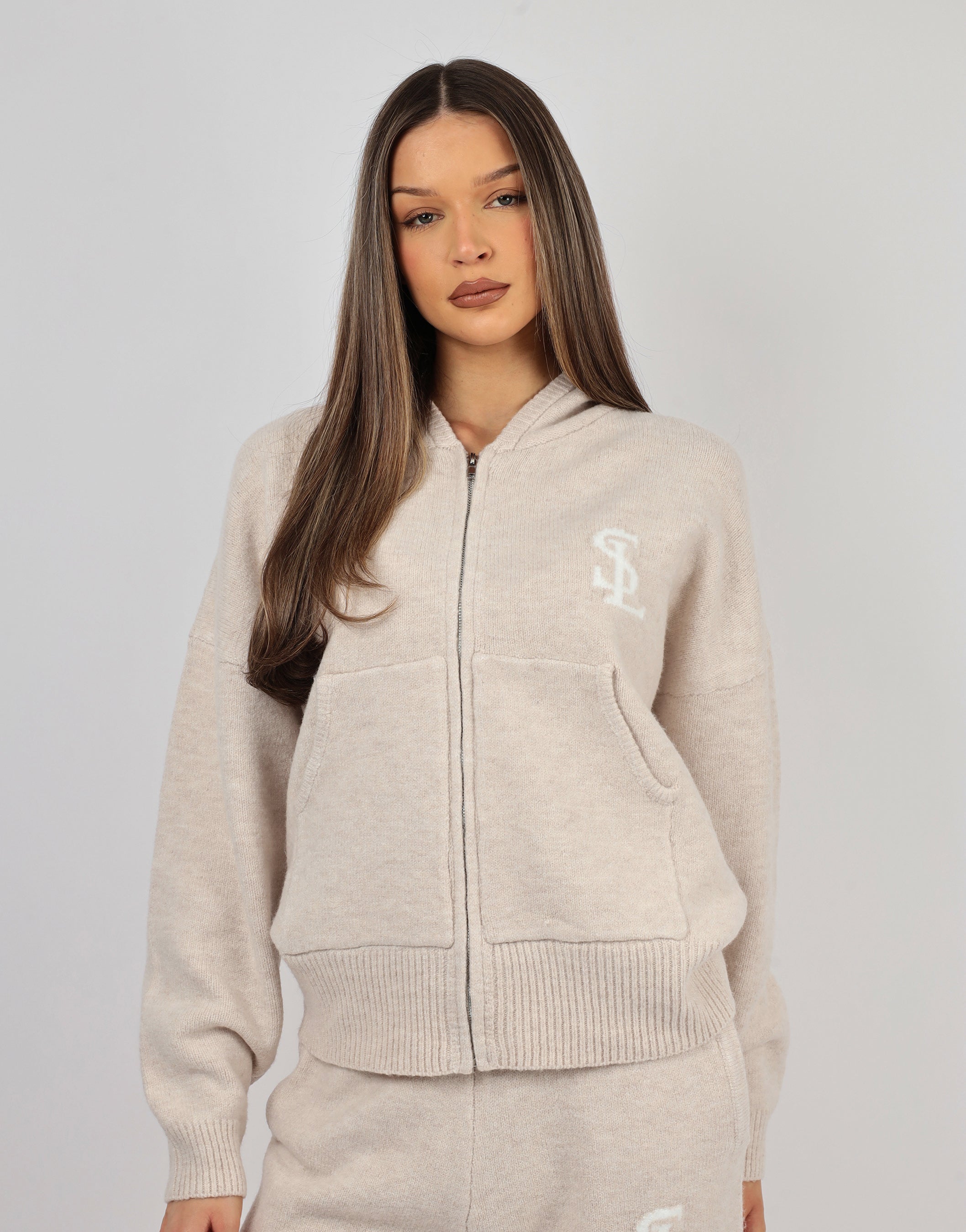 Romy Simmi Studios Chunky Knit Hoodie In Cream | SIMMI London