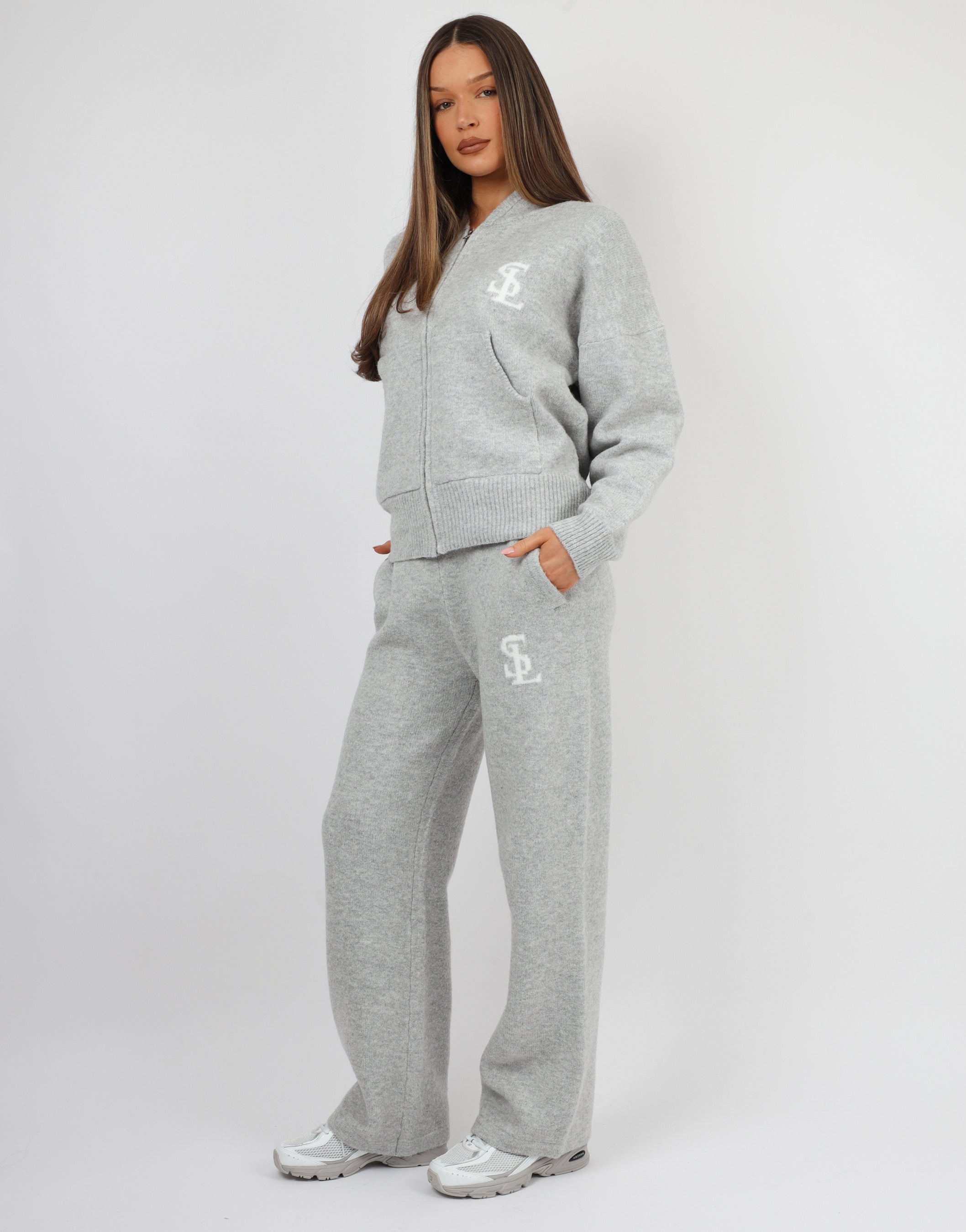 Romy Simmi Studios Chunky Knit Hoodie In Light Grey | SIMMI London