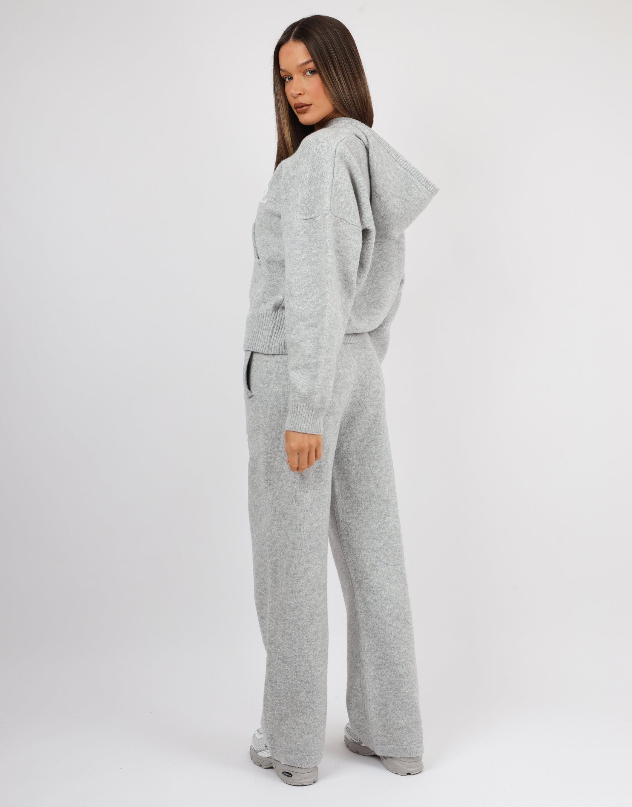 Romy Simmi Studios Chunky Knit Hoodie In Light Grey | SIMMI London