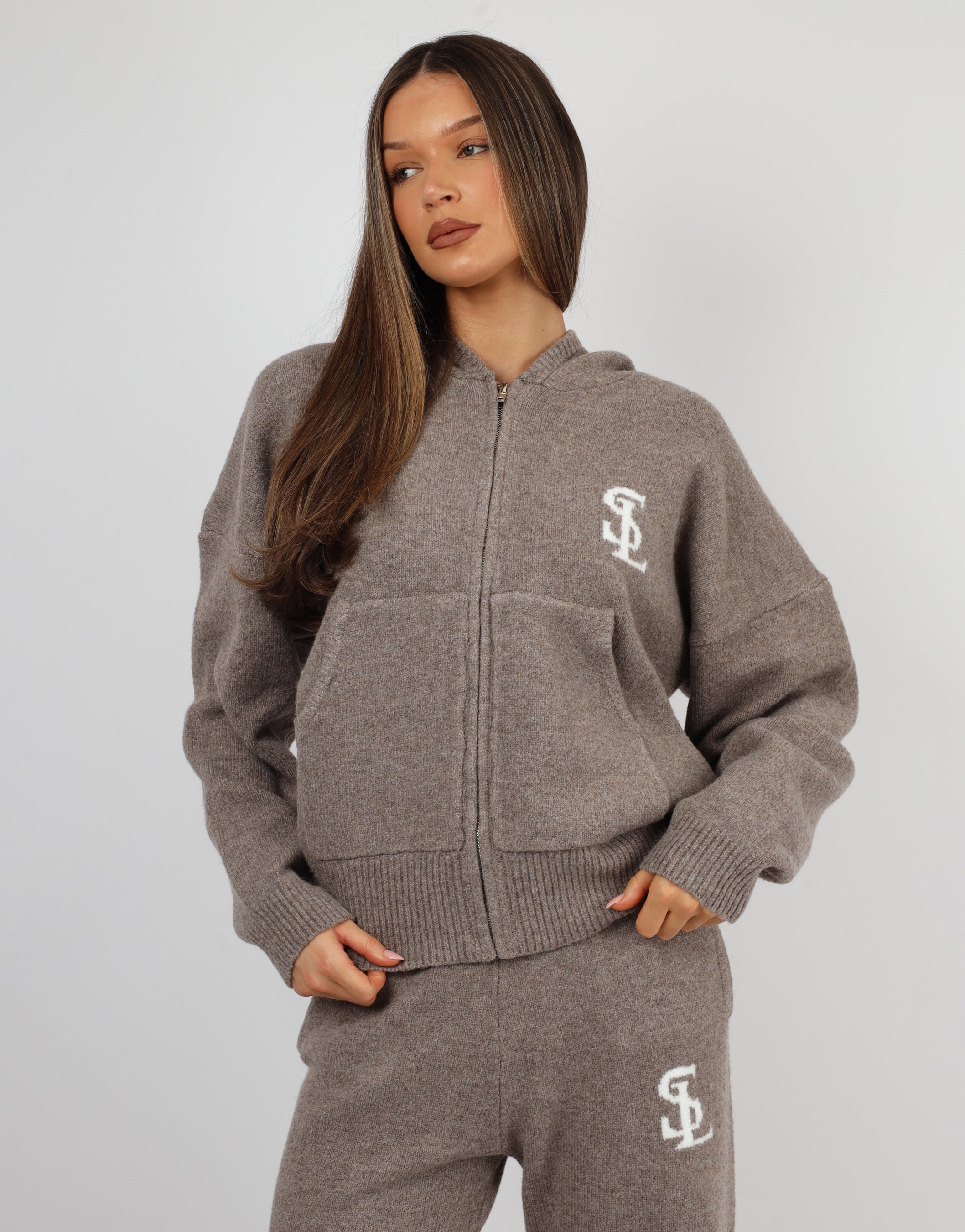 Romy Simmi Studios Chunky Knit Hoodie In Mocha | SIMMI London
