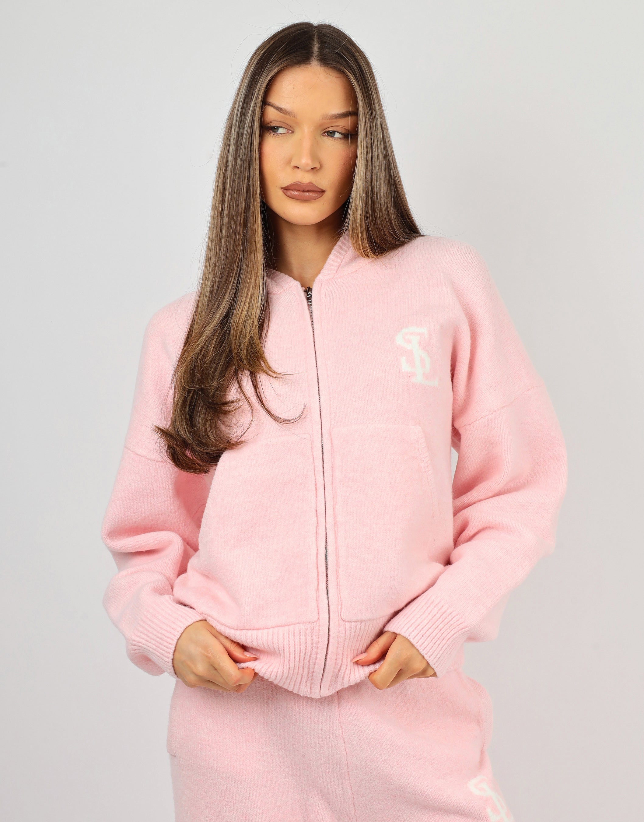 Romy Simmi Studios Chunky Knit Hoodie In Pink | SIMMI London