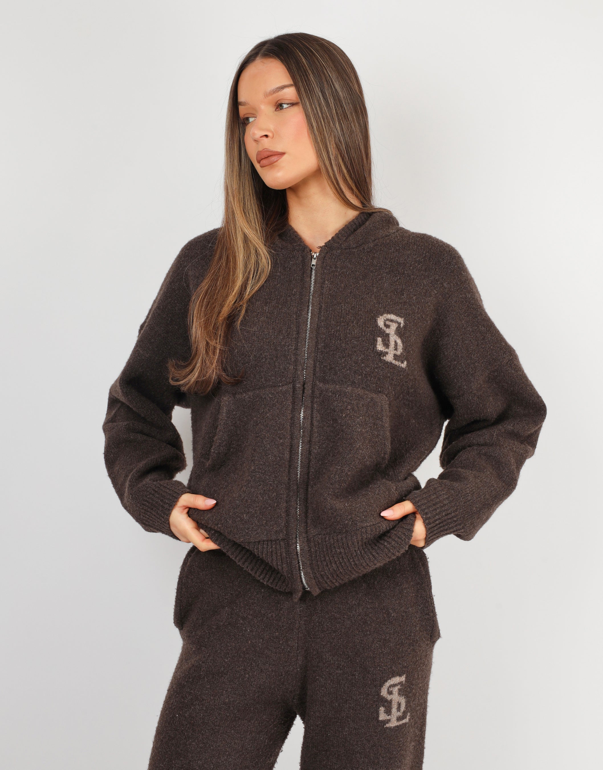 Romy Simmi studios chunky knit hoodie in teddy | SIMMI London