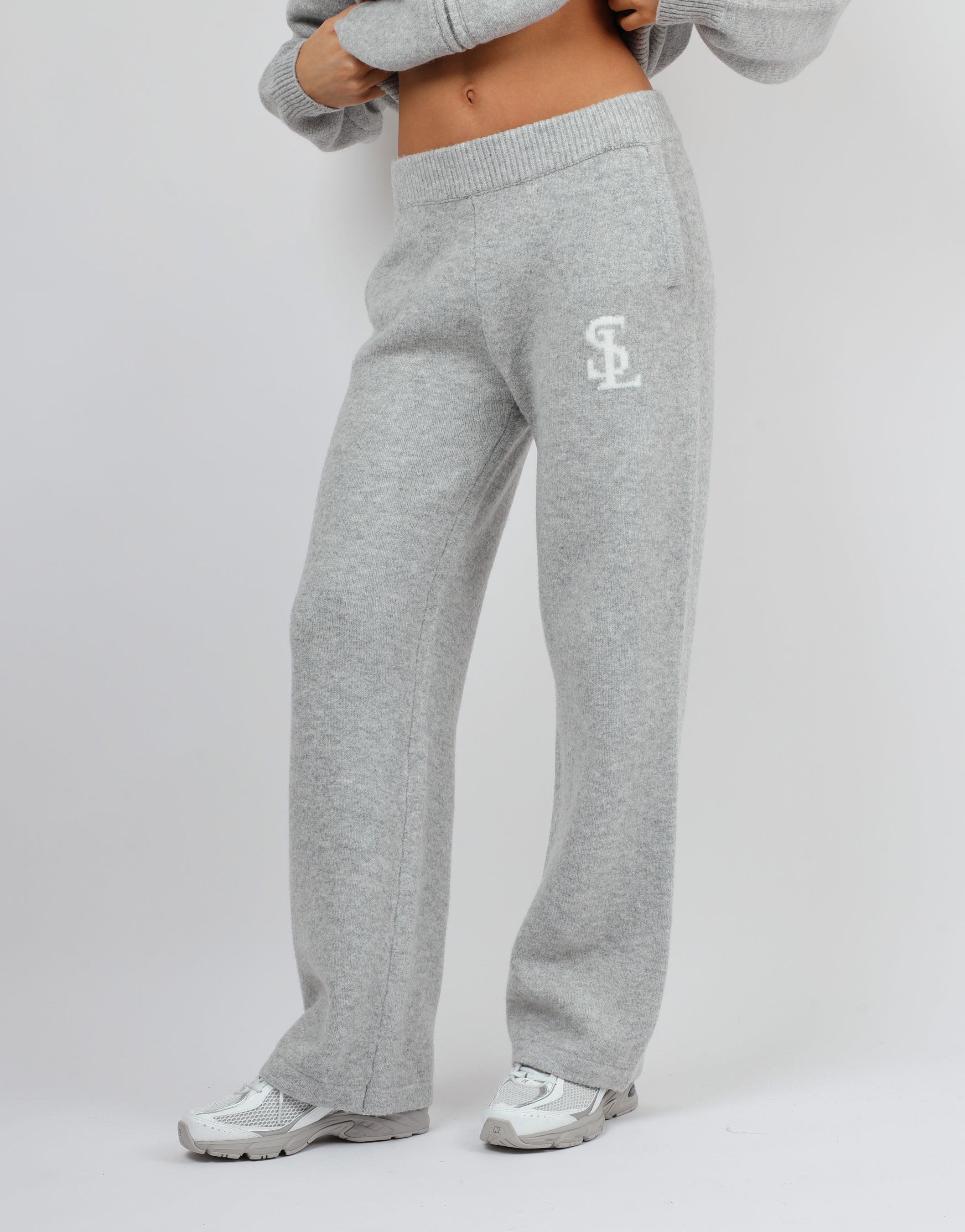 Romy Simmi Studios Chunky Knit Trousers In Light Grey | SIMMI London