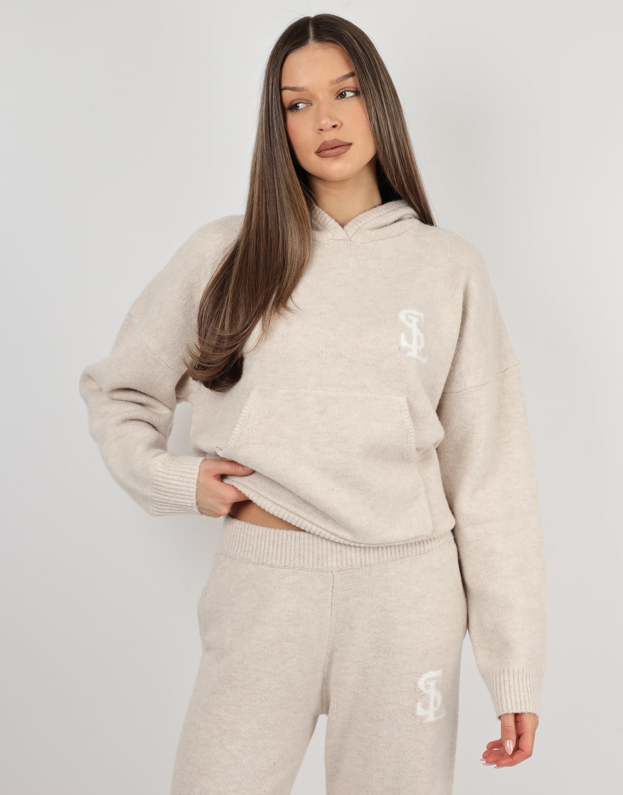 Mari knitted hoodie in cream | SIMMI London