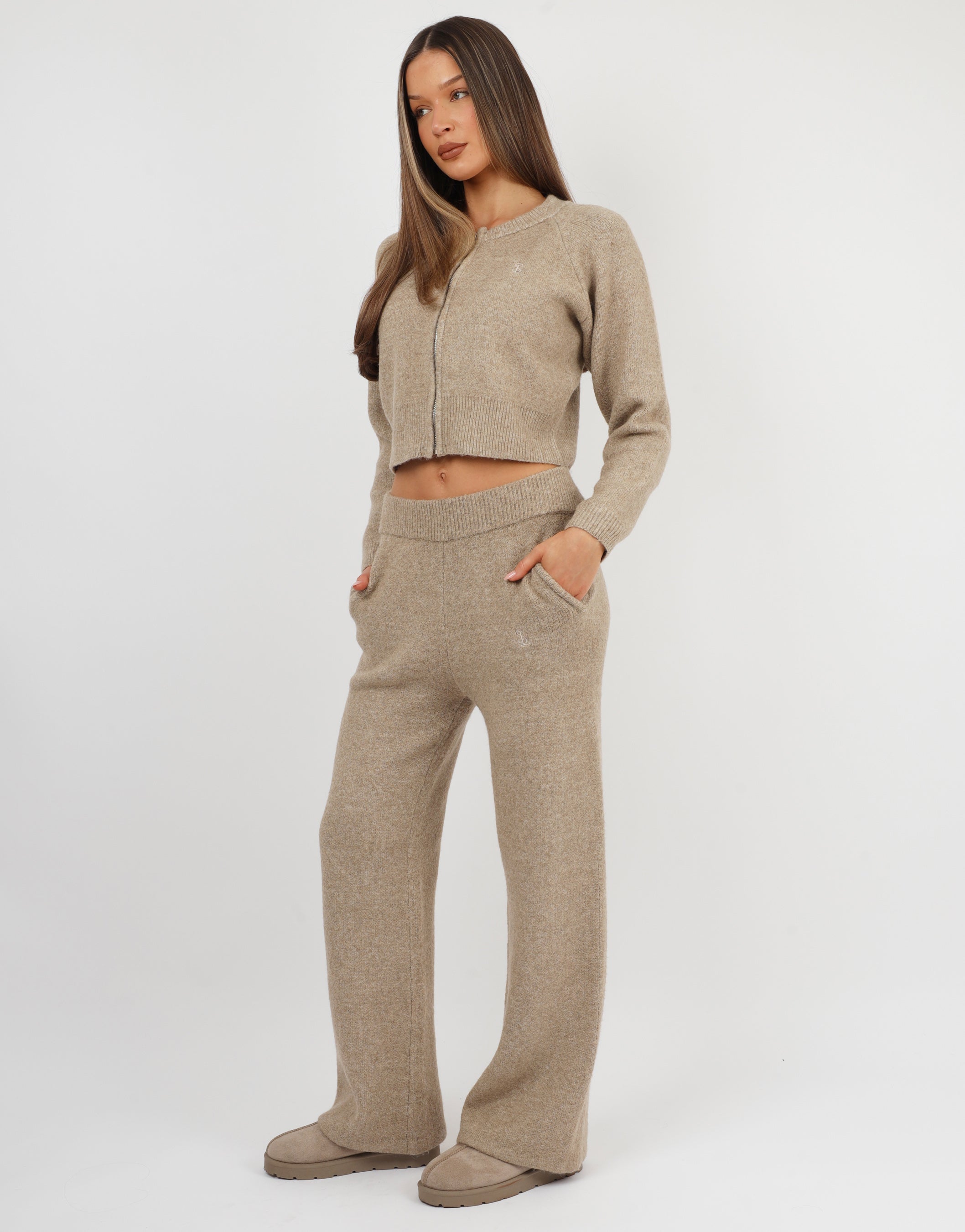 Ayla bomber knit jacket in brown | SIMMI London