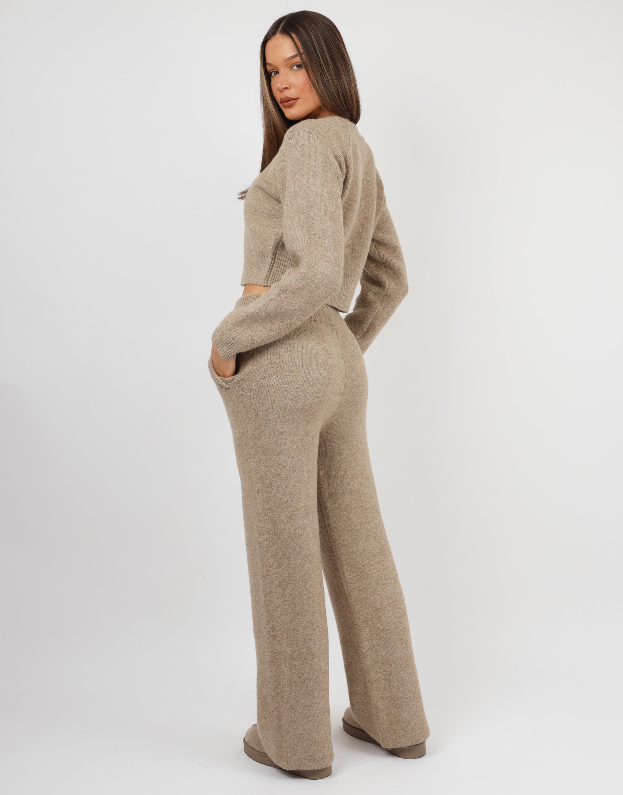 Ayla bomber knit jacket in brown | SIMMI London