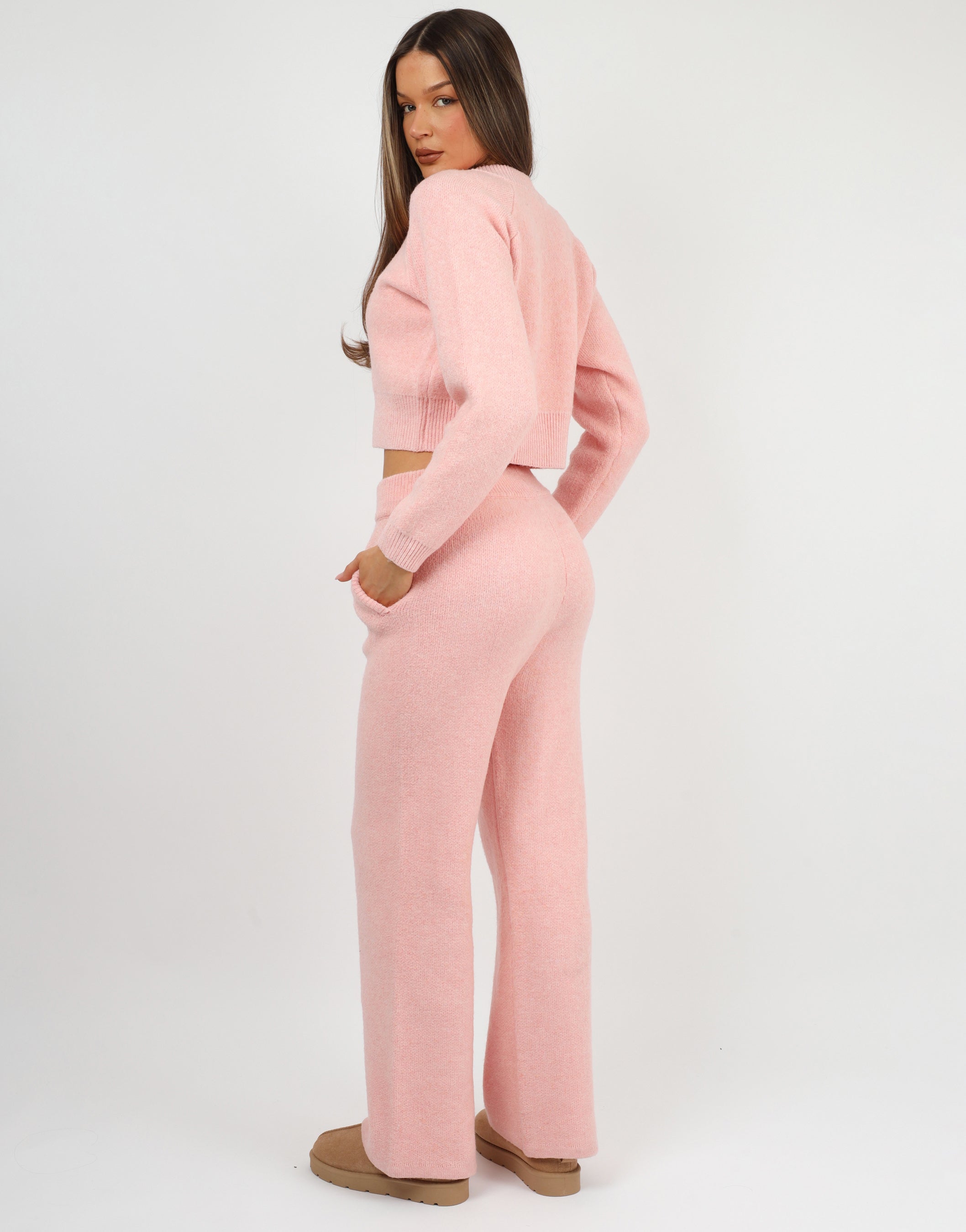 Ayla bomber knit jacket in pink | SIMMI London