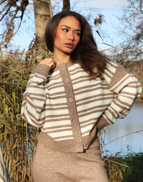 Bonnie Stripe Cardigan in Brown | SIMMI London