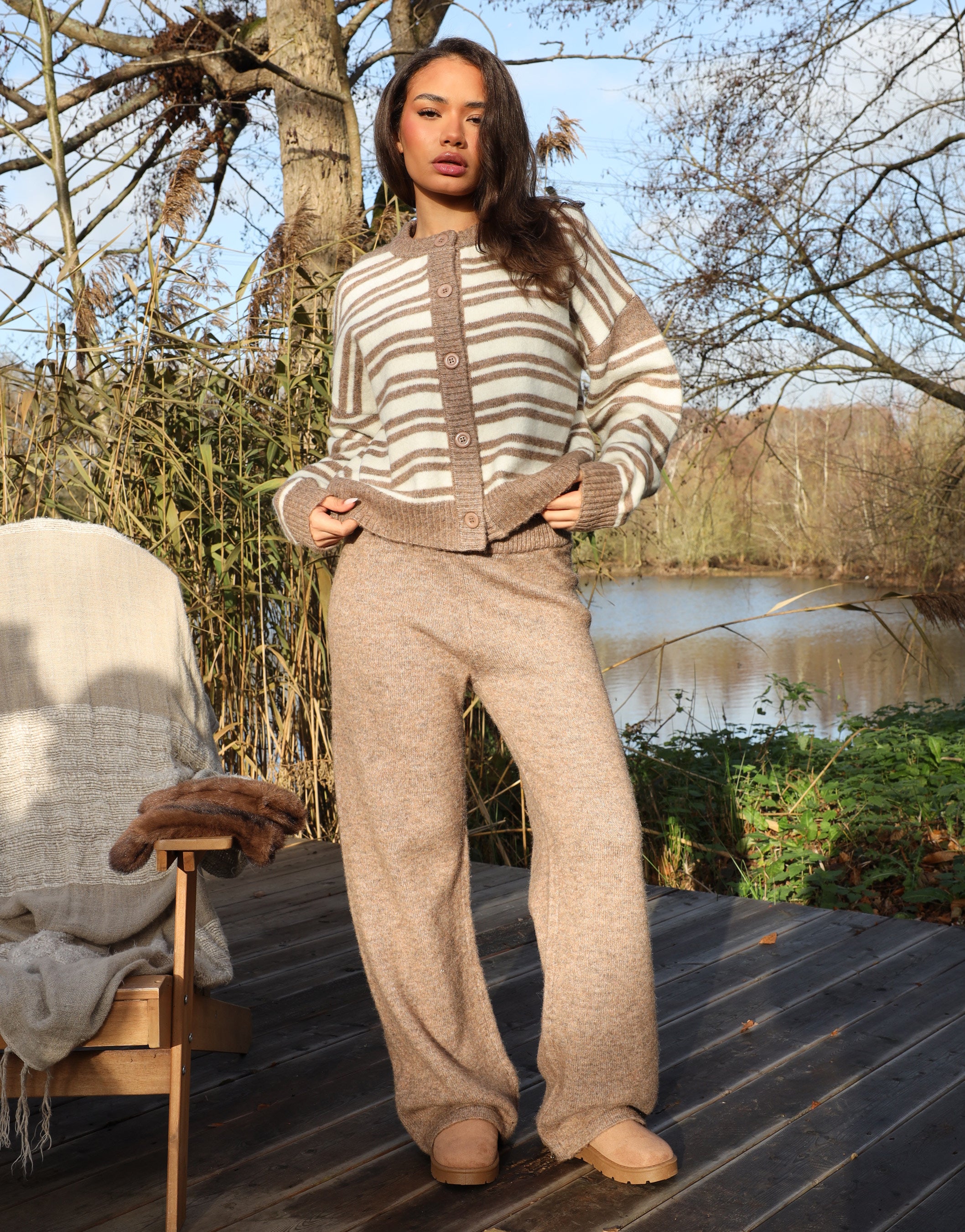 Bonnie Simmi Studios Stripe Cardigan in Brown | SIMMI London