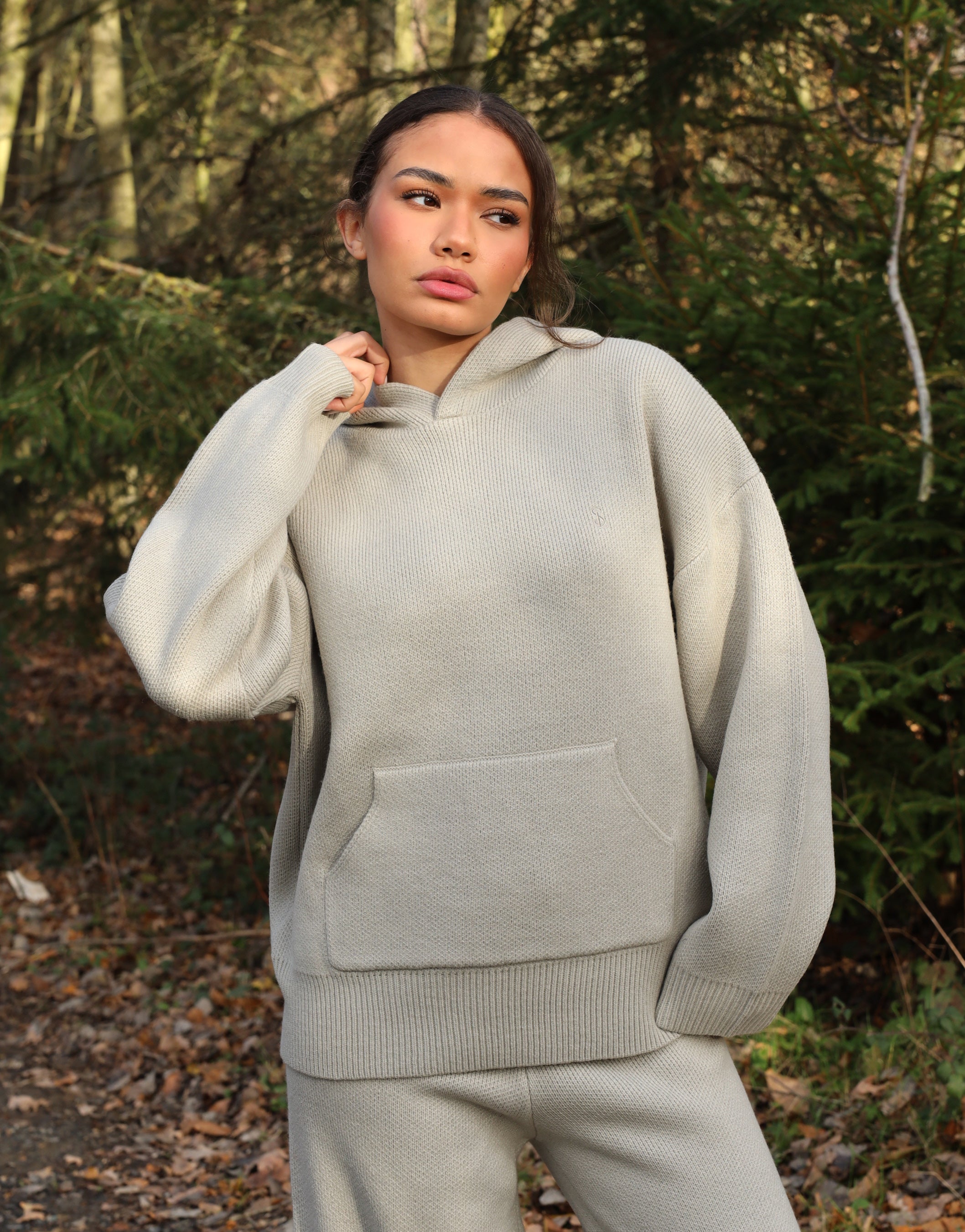 Elsie Simmi Studios Heavy Knit Hoodie In Light Grey | SIMMI London