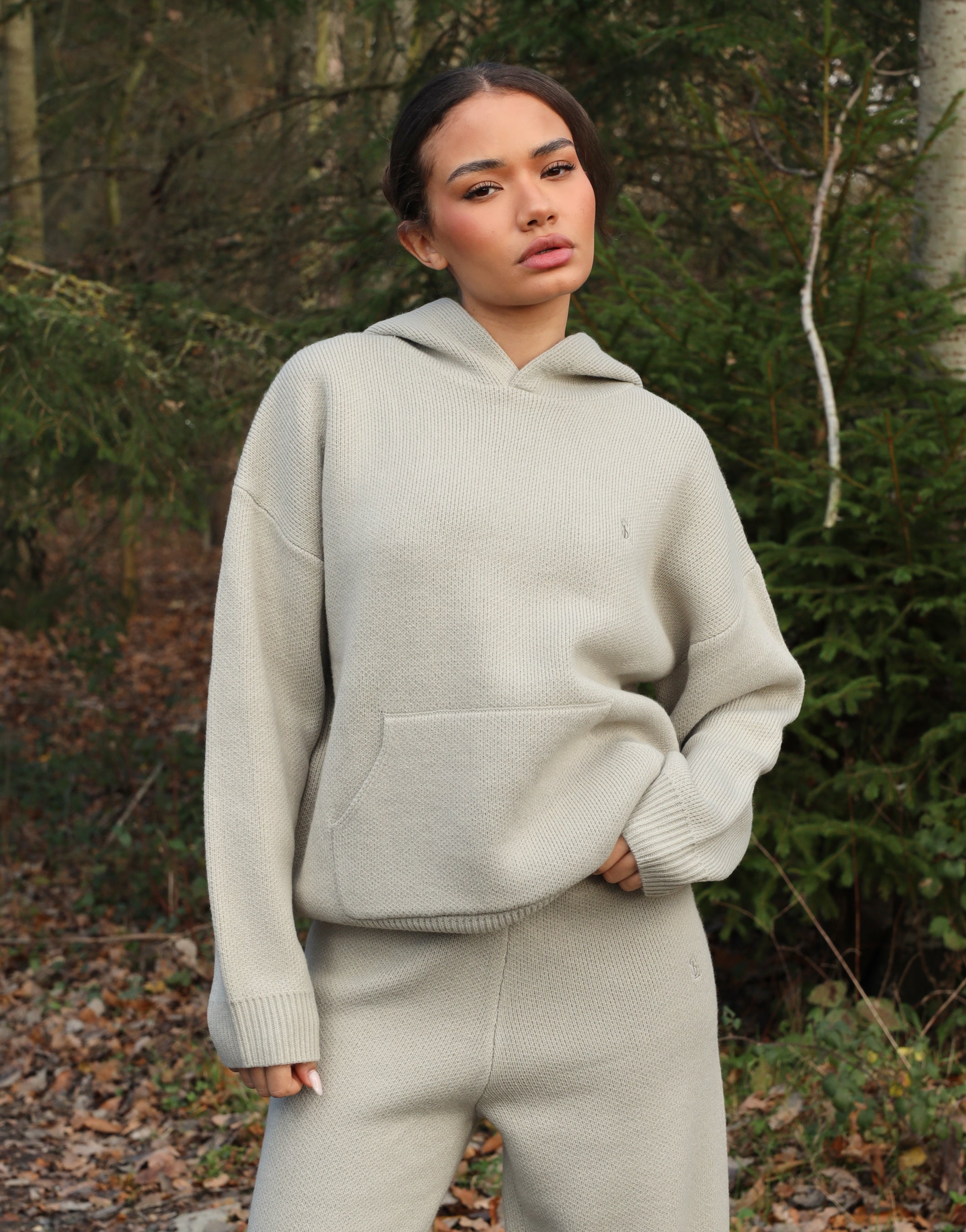 Elsie Simmi Studios Heavy Knit Hoodie In Light Grey | SIMMI London