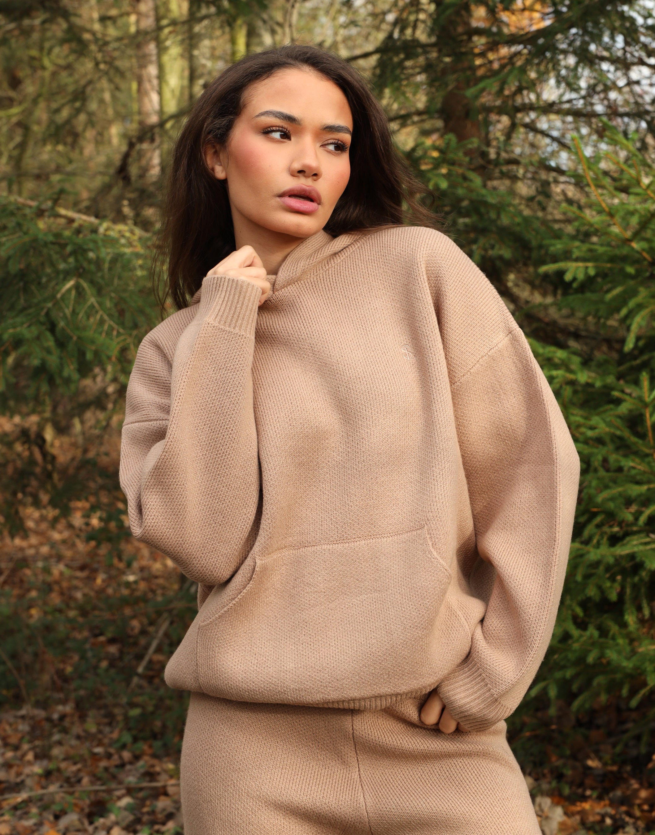 Elsie Simmi Studios Heavy Knit Hoodie In Mocha | SIMMI London