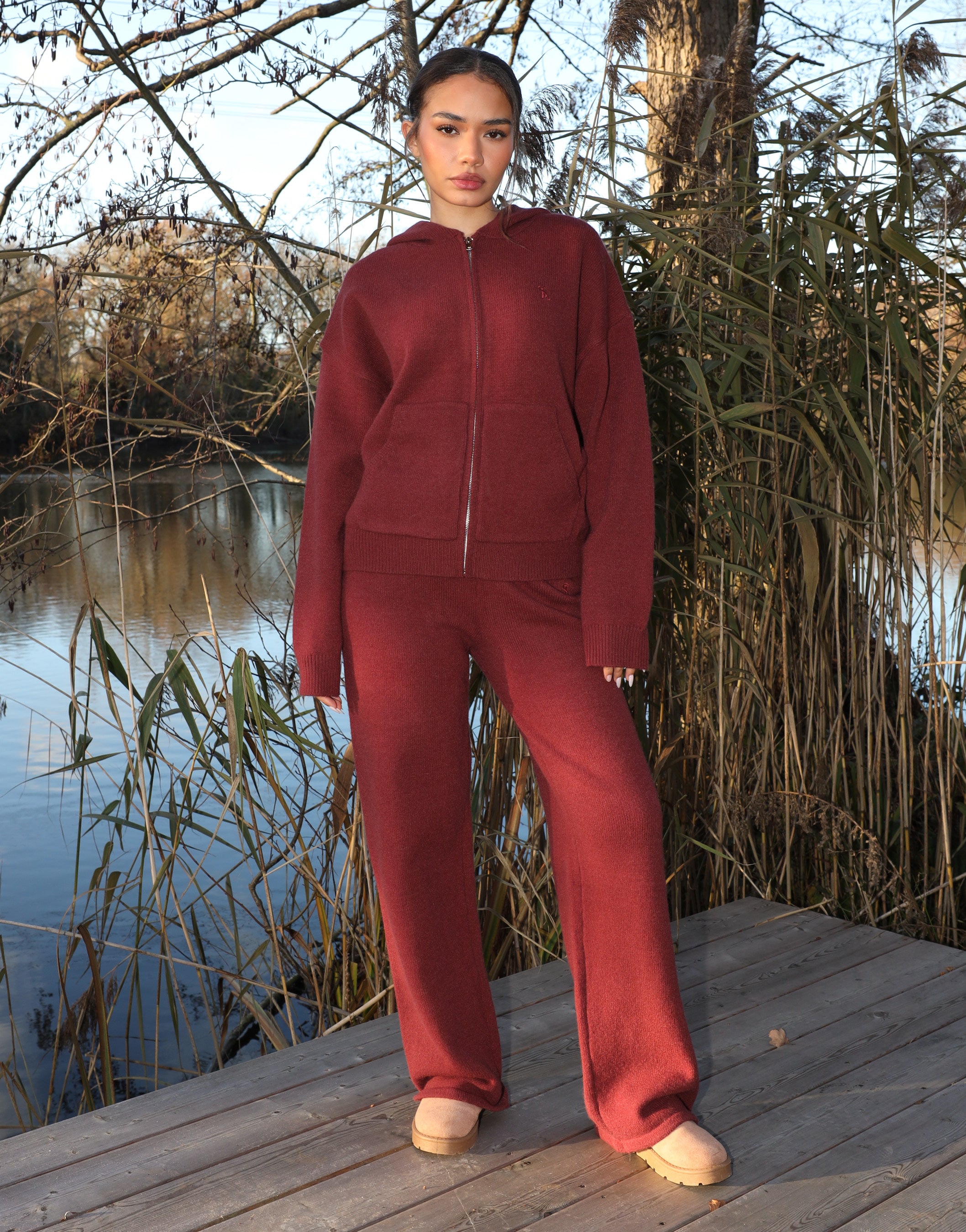Sydney Simmi Studios Knitted Trousers In Burgundy | SIMMI London