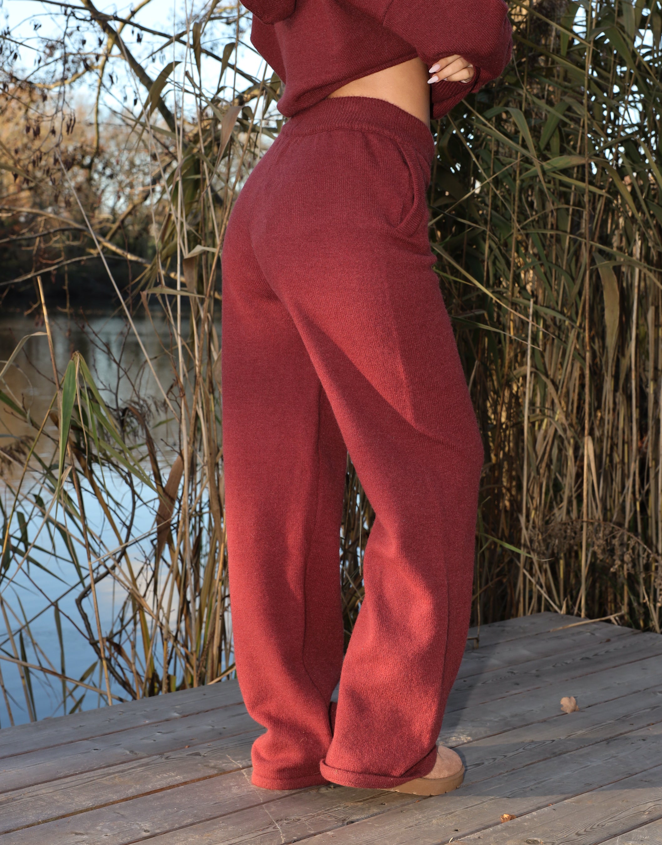 Sydney Simmi Studios Knitted Trousers In Burgundy | SIMMI London