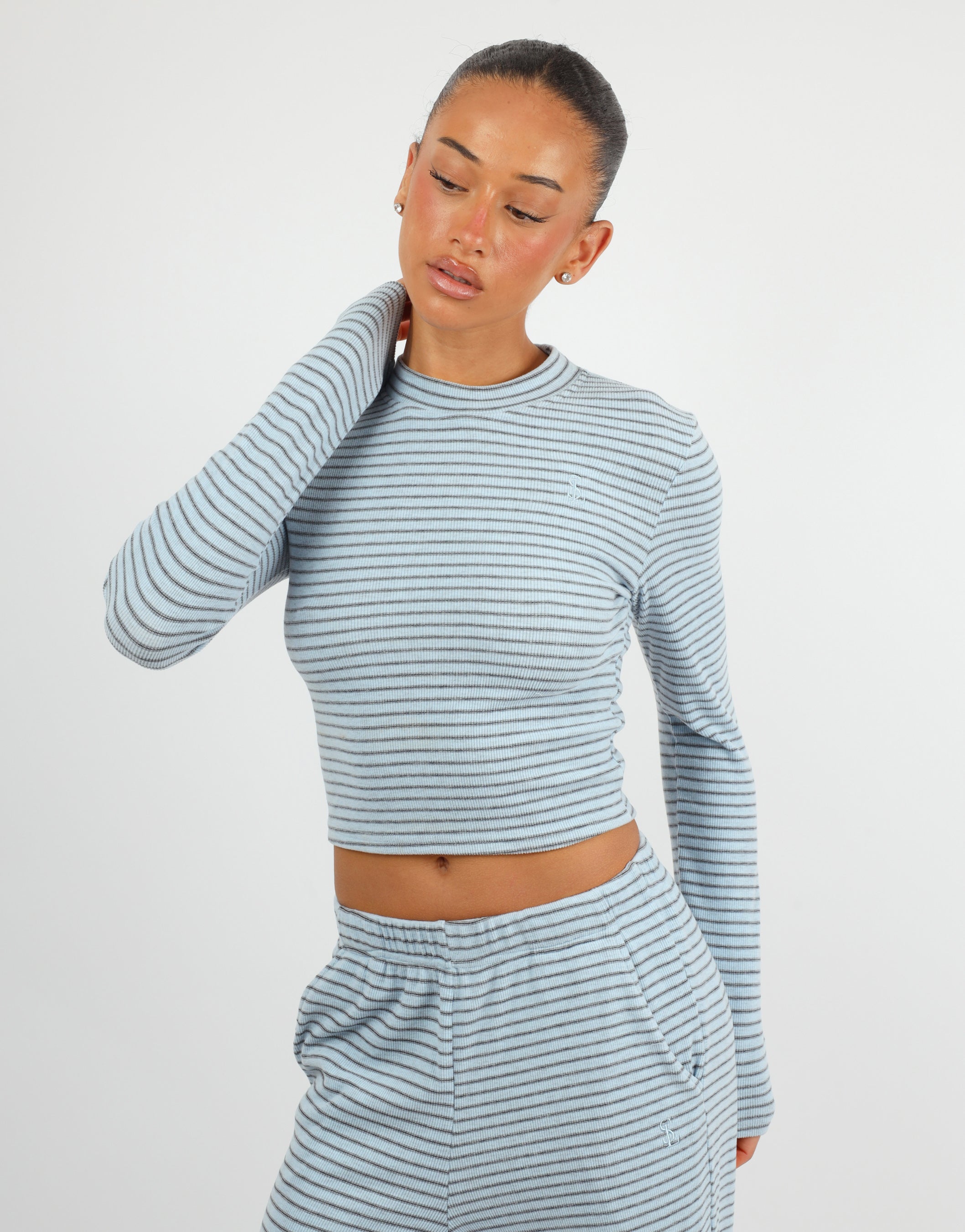 Monique Simmi Studios Soft Stripe Long T-Shirt In Blue | SIMMI London | SIMMI London