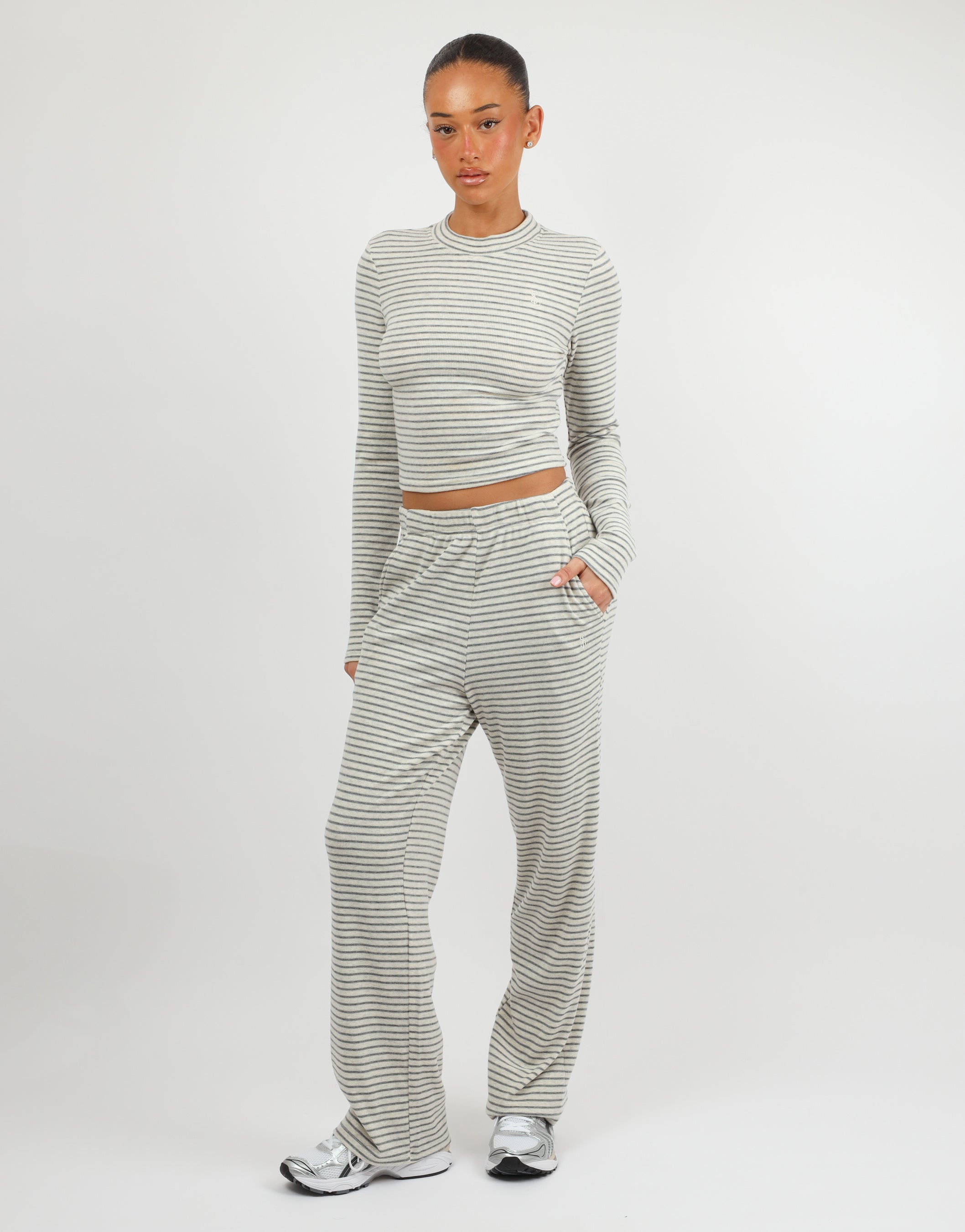 Monique Simmi Studios Soft Stripe Long T-Shirt In Cream | SIMMI London