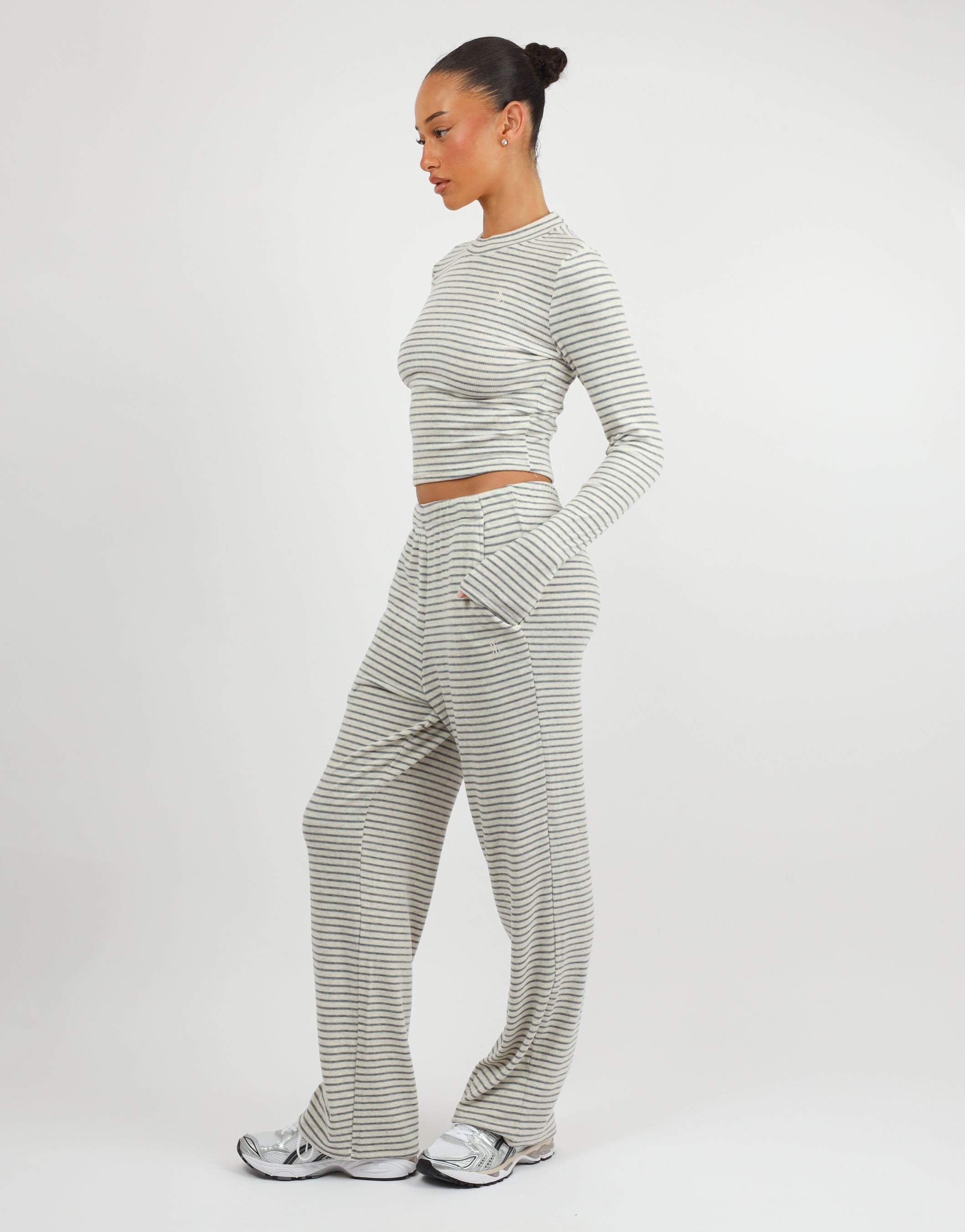 Monique Simmi Studios Soft Stripe Long T-Shirt In Cream | SIMMI London