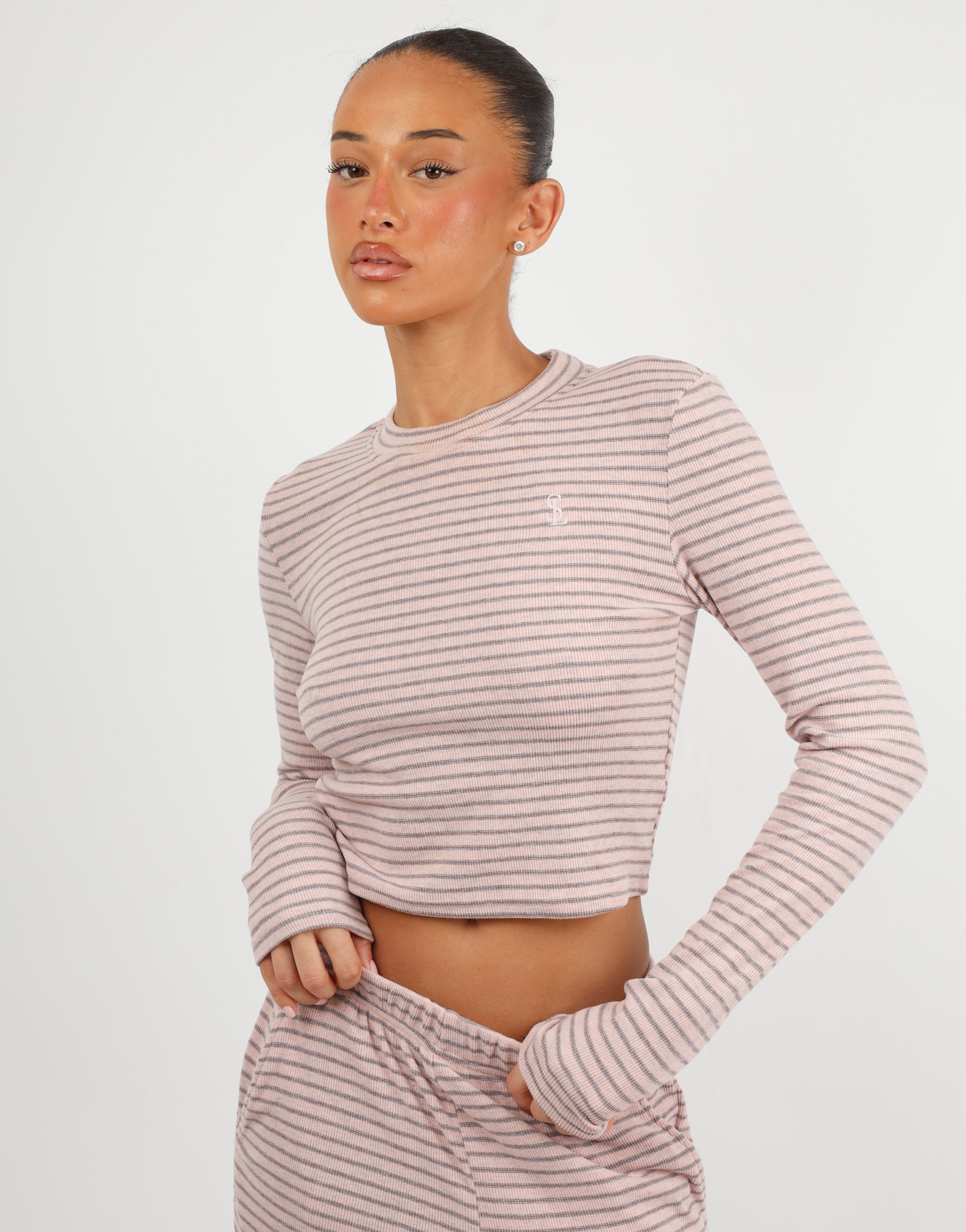 Monique Simmi Studios Soft Stripe Long T-Shirt In Pink | SIMMI London