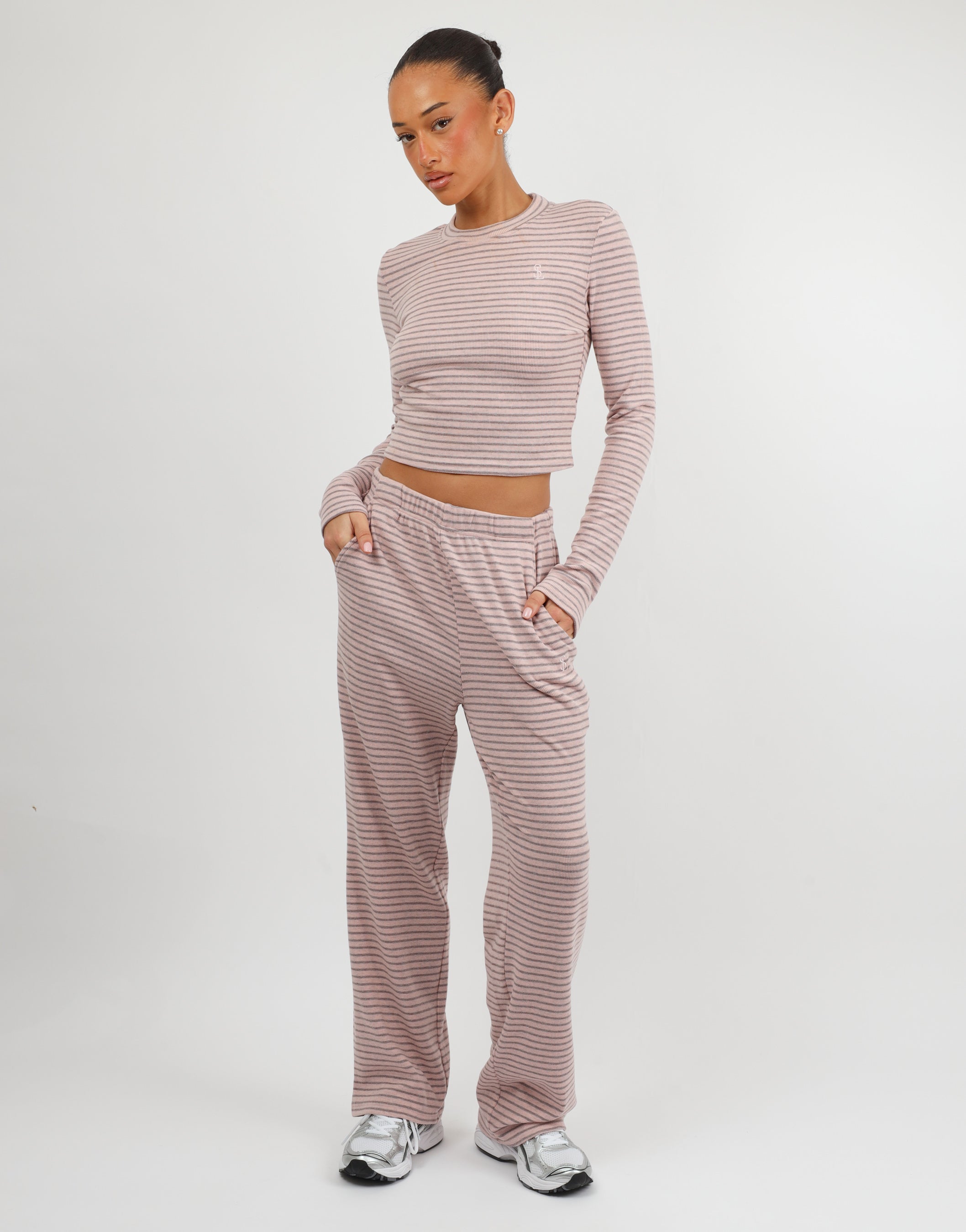Monique Simmi Studios Soft Stripe Long T-Shirt In Pink | SIMMI London