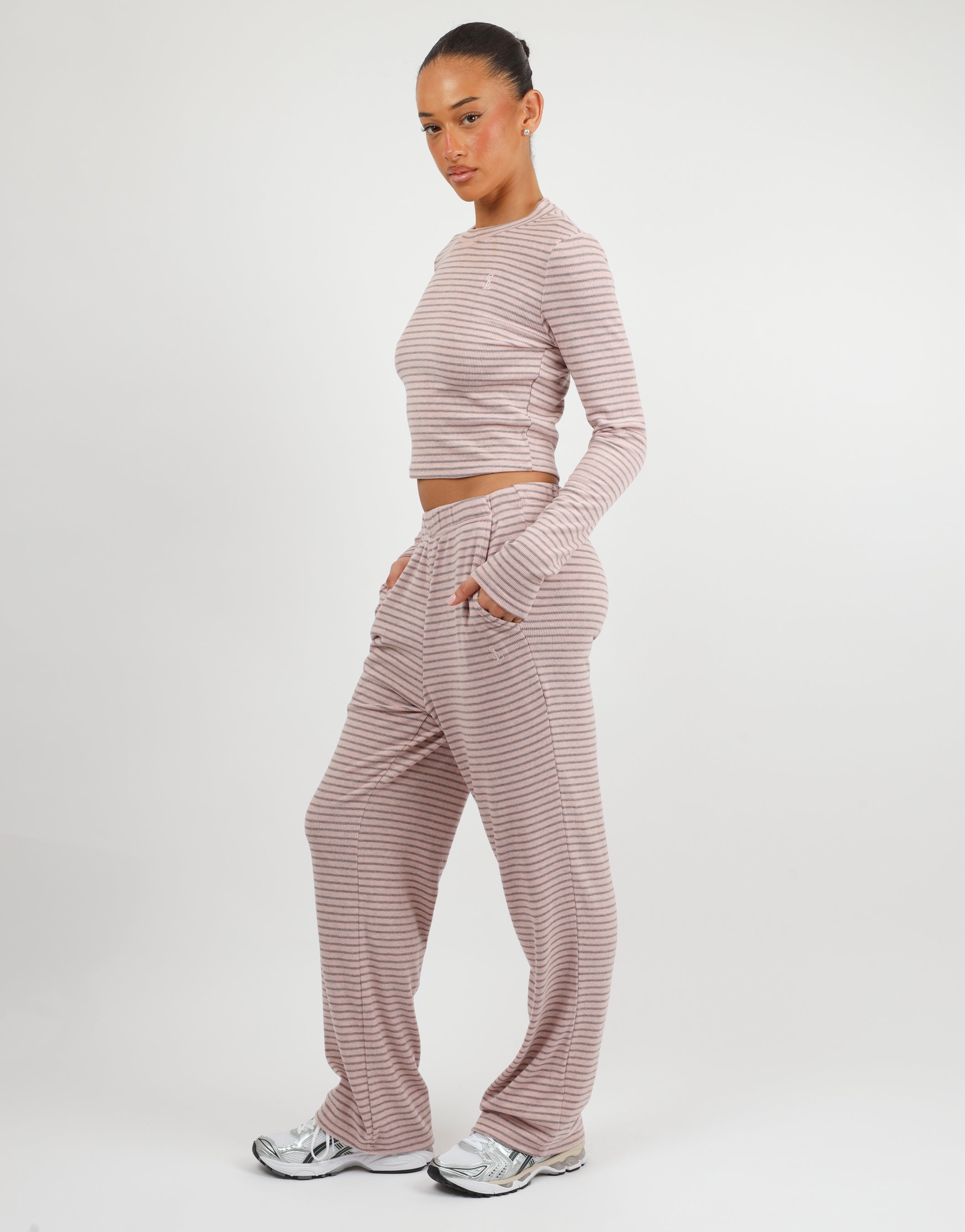 Monique Simmi Studios Soft Stripe Long T-Shirt In Pink | SIMMI London