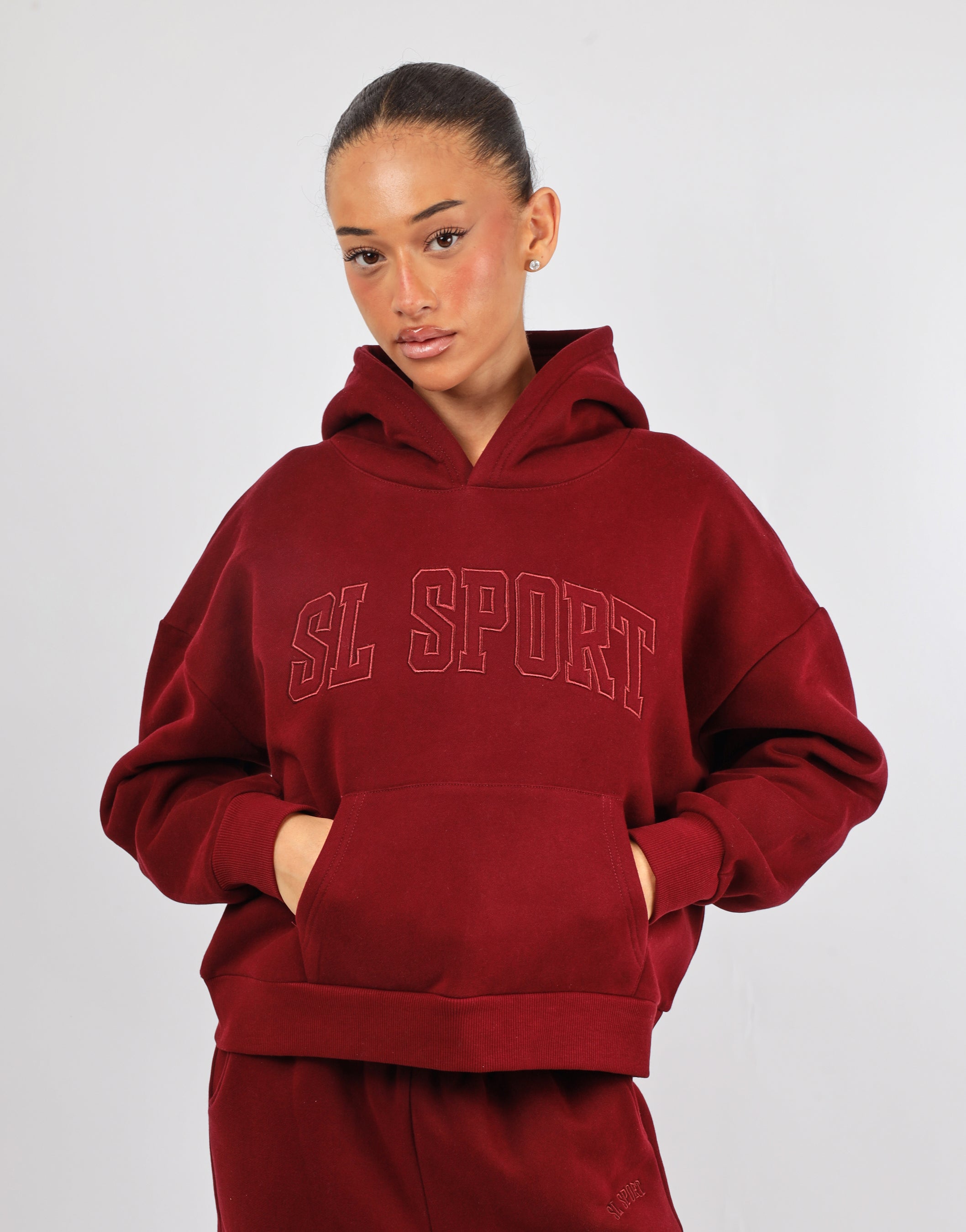 Mykonos Simmi Studios SL Sport Oversized Hoodie In Burgundy | SIMMI London