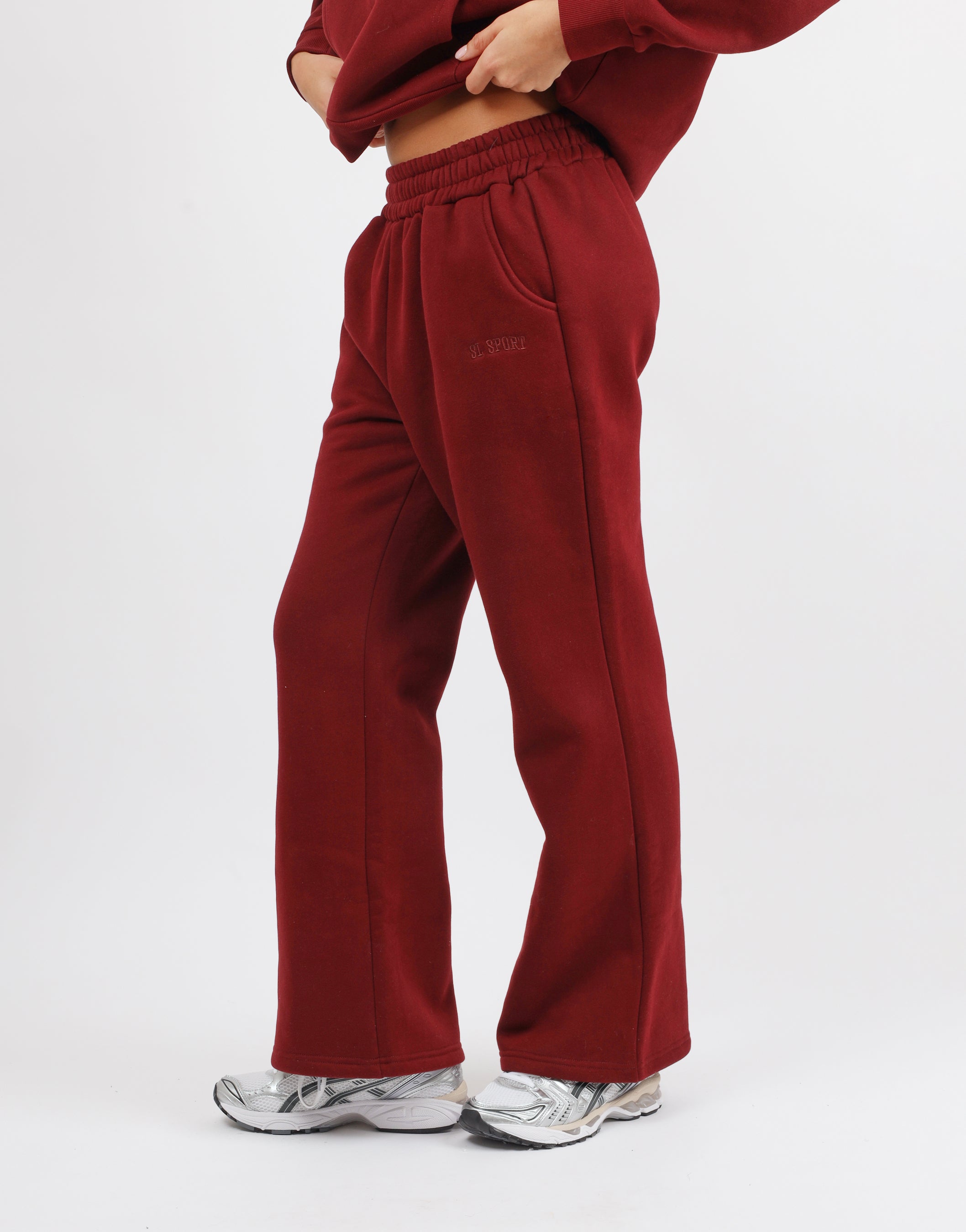 Myla Simmi Studios SL Sport Flared Joggers in Burgundy | SIMMI London