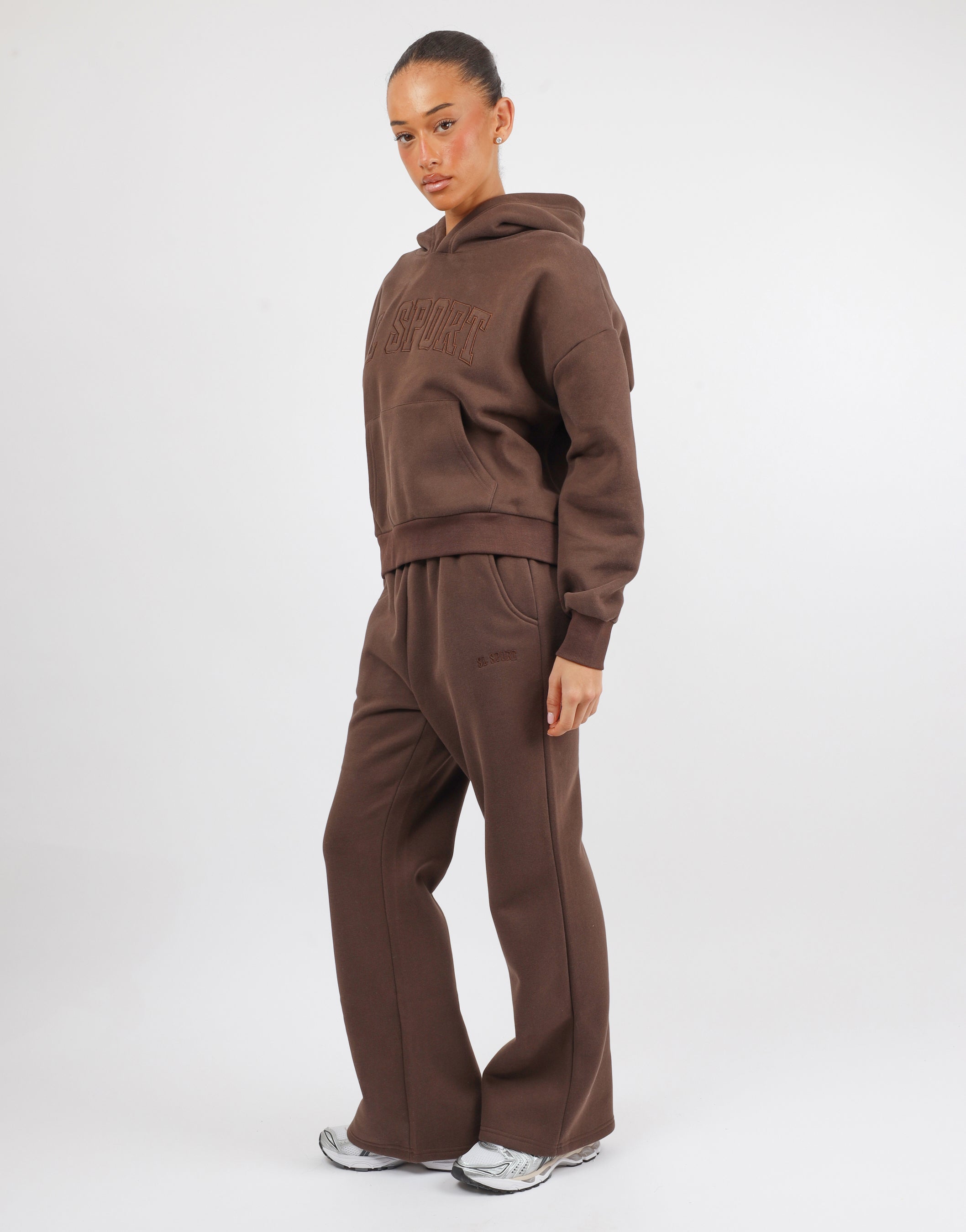 Mia Simmi Studios SL Sport Flared Joggers in Brown | SIMM London