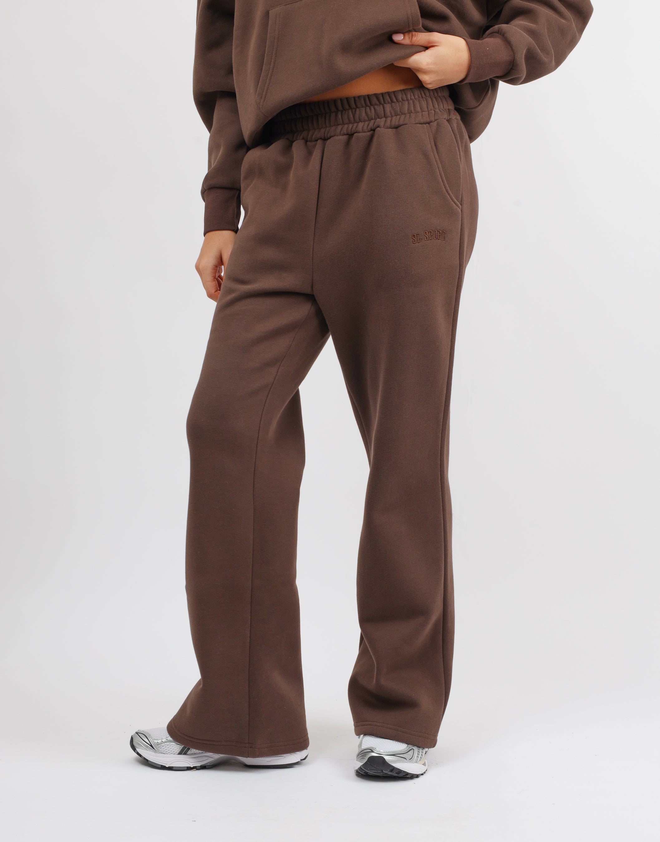 Mia Simmi Studios SL Sport Flared Joggers in Brown | SIMM London