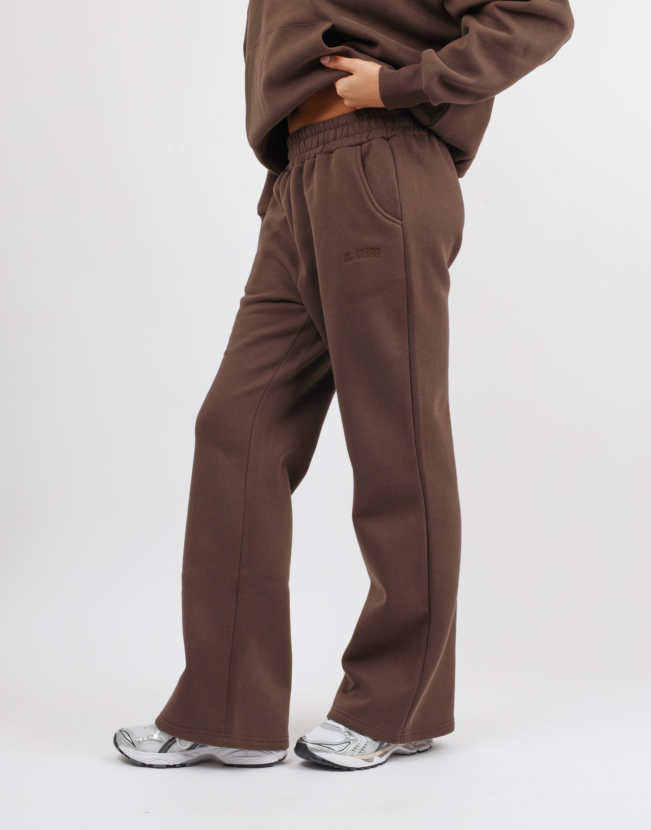 Mia Simmi Studios SL Sport Flared Joggers in Brown | SIMM London