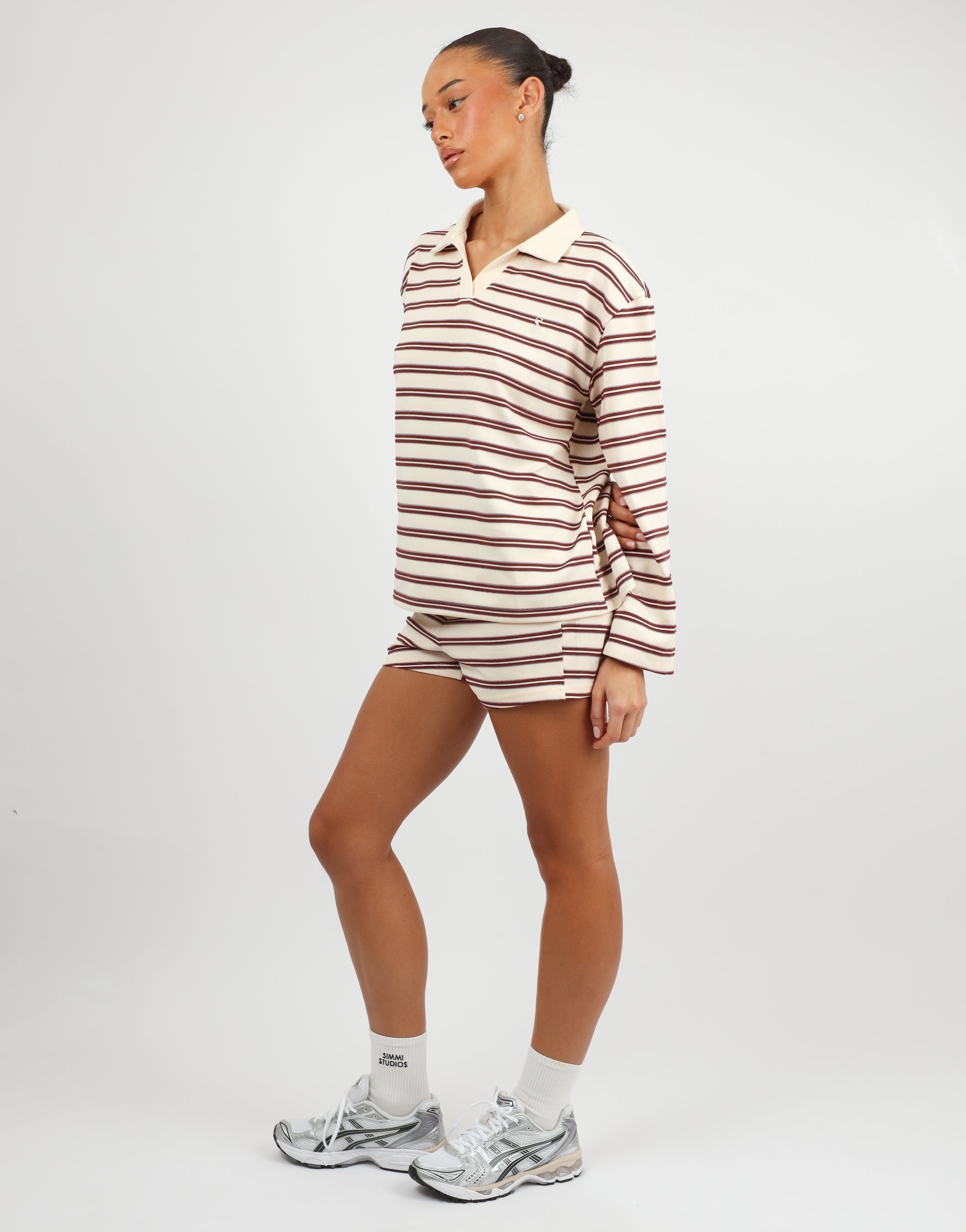 Melrose Simmi Studios Small Stripe Polo In Burgundy | SIMMI London