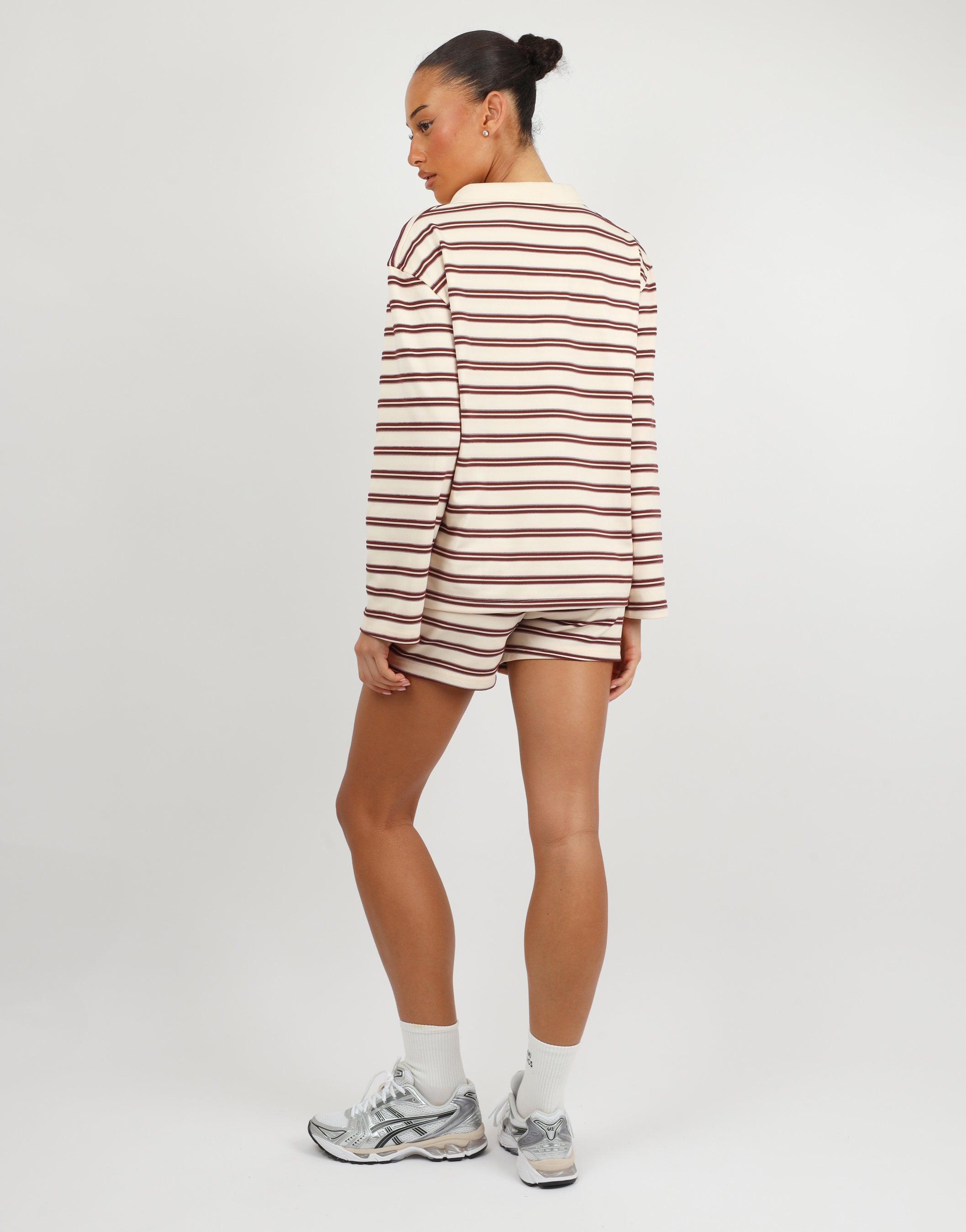 Melrose Simmi Studios Small Stripe Polo In Burgundy | SIMMI London