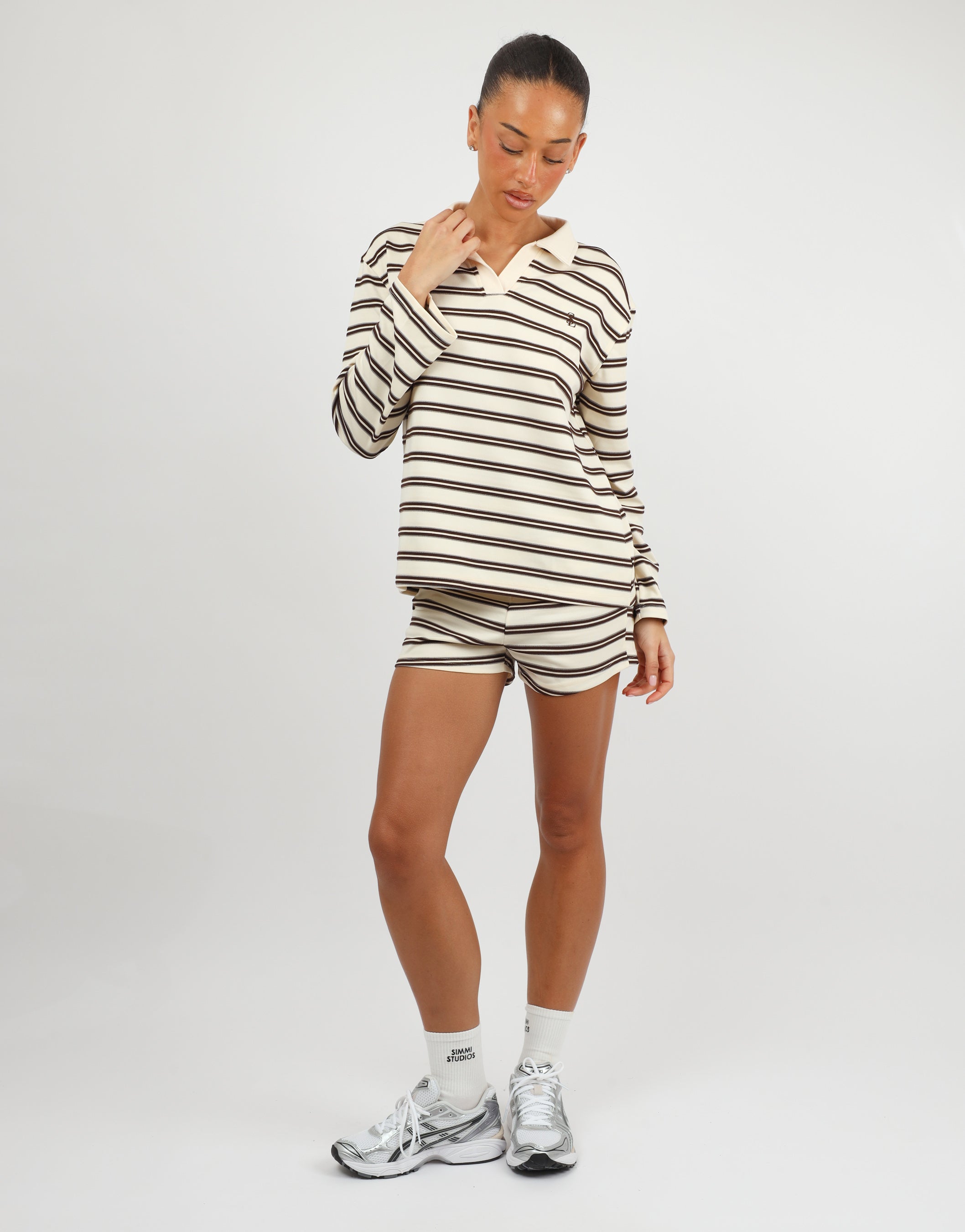 Melrose Simmi Studios Small Stripe Polo In Brown | SIMMI London