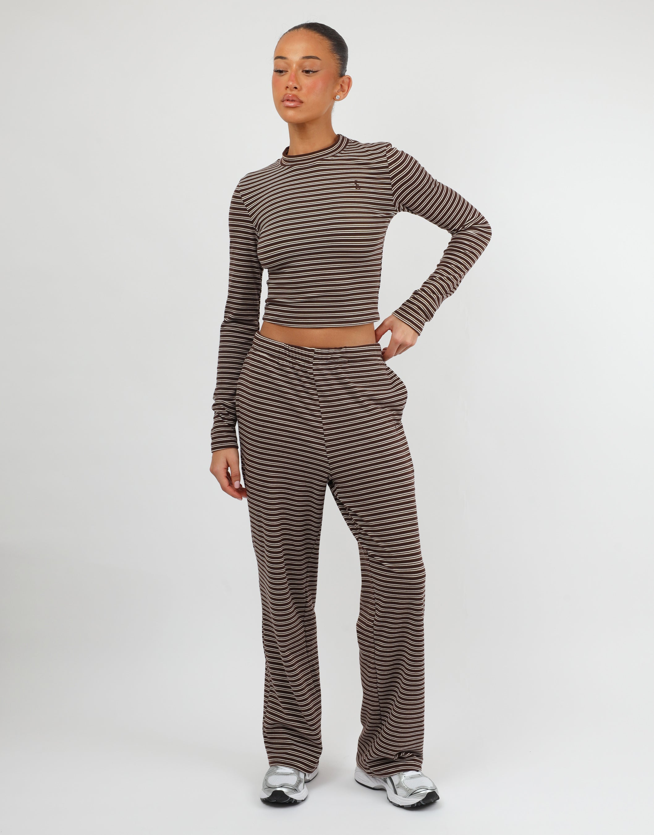 Tilly super soft stripe trouser in brown | SIMMI London