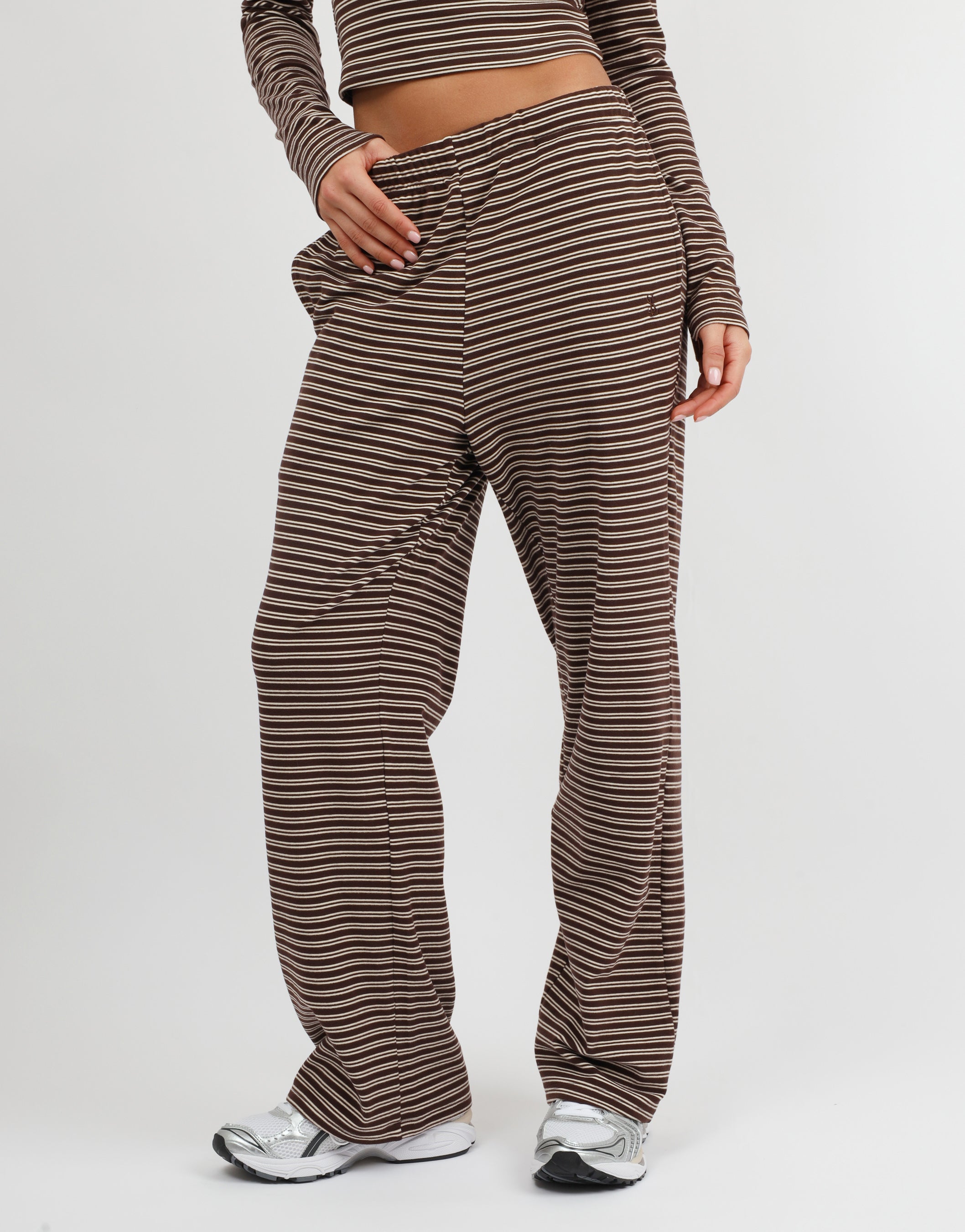 Tilly super soft stripe trouser in brown | SIMMI London