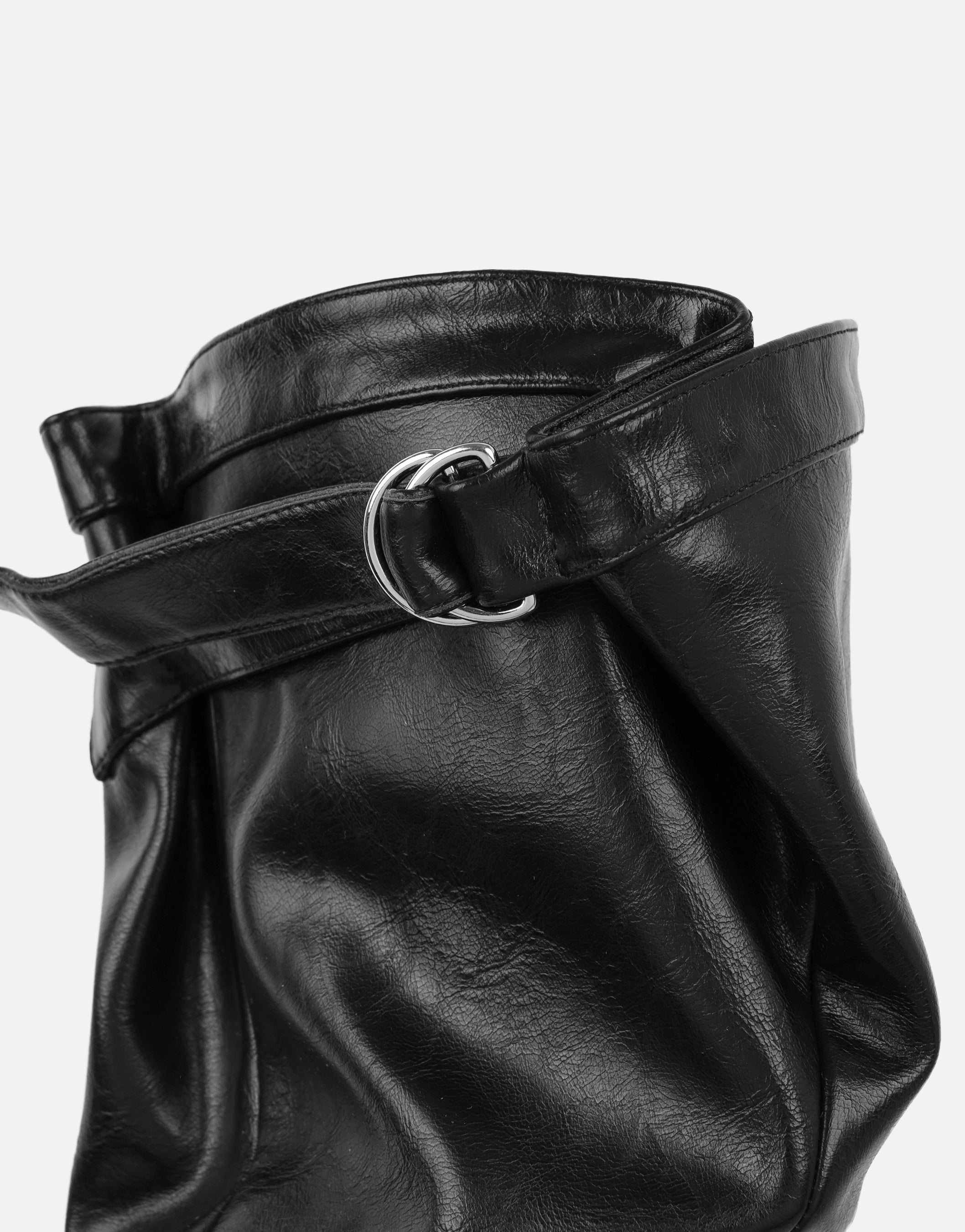 Mikel Black Leather Ruched Boots | SIMMI London