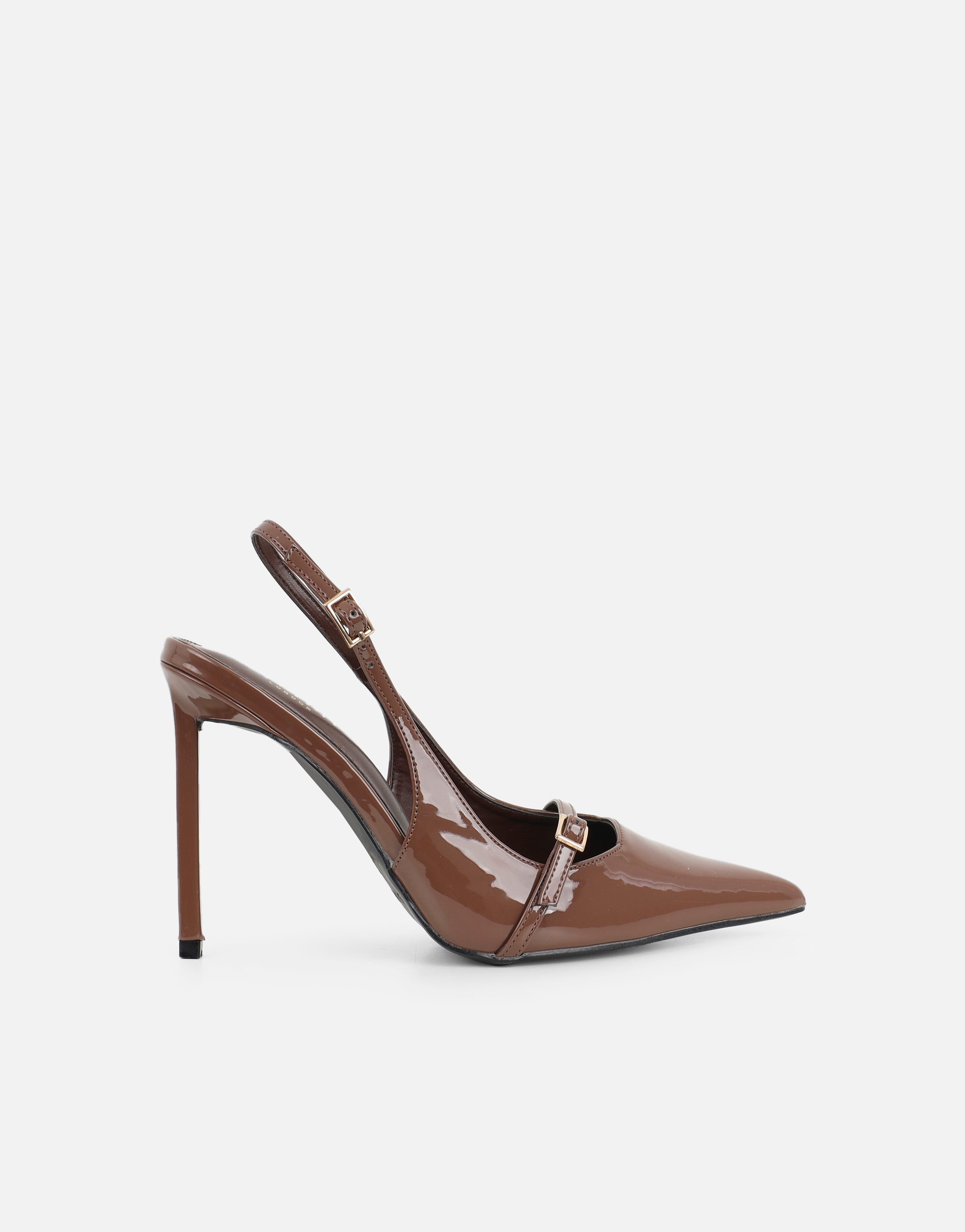 Sonya Mocha Patent Sling Back Court Shoes | SIMMI London