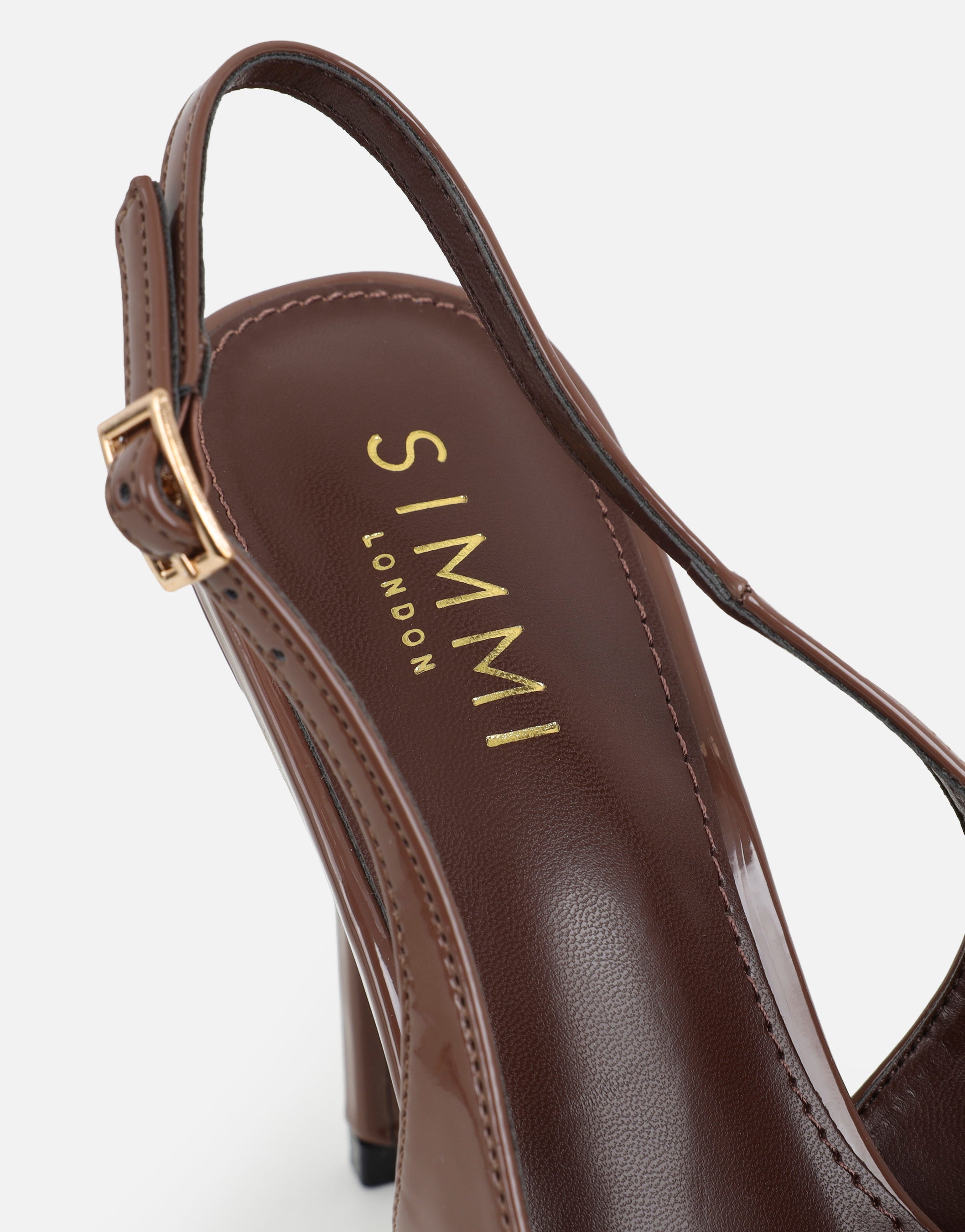 Sonya Mocha Patent Sling Back Court Shoes | SIMMI London