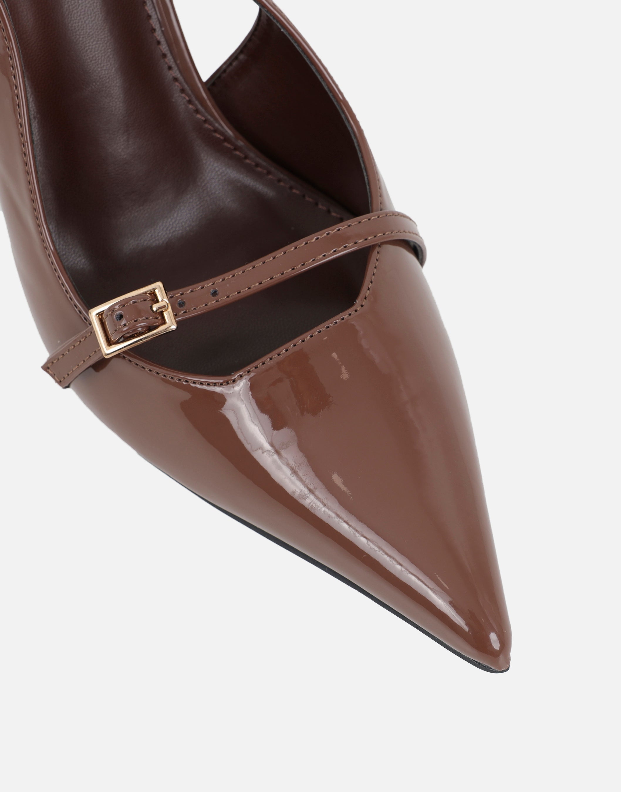 Sonya Mocha Patent Sling Back Court Shoes