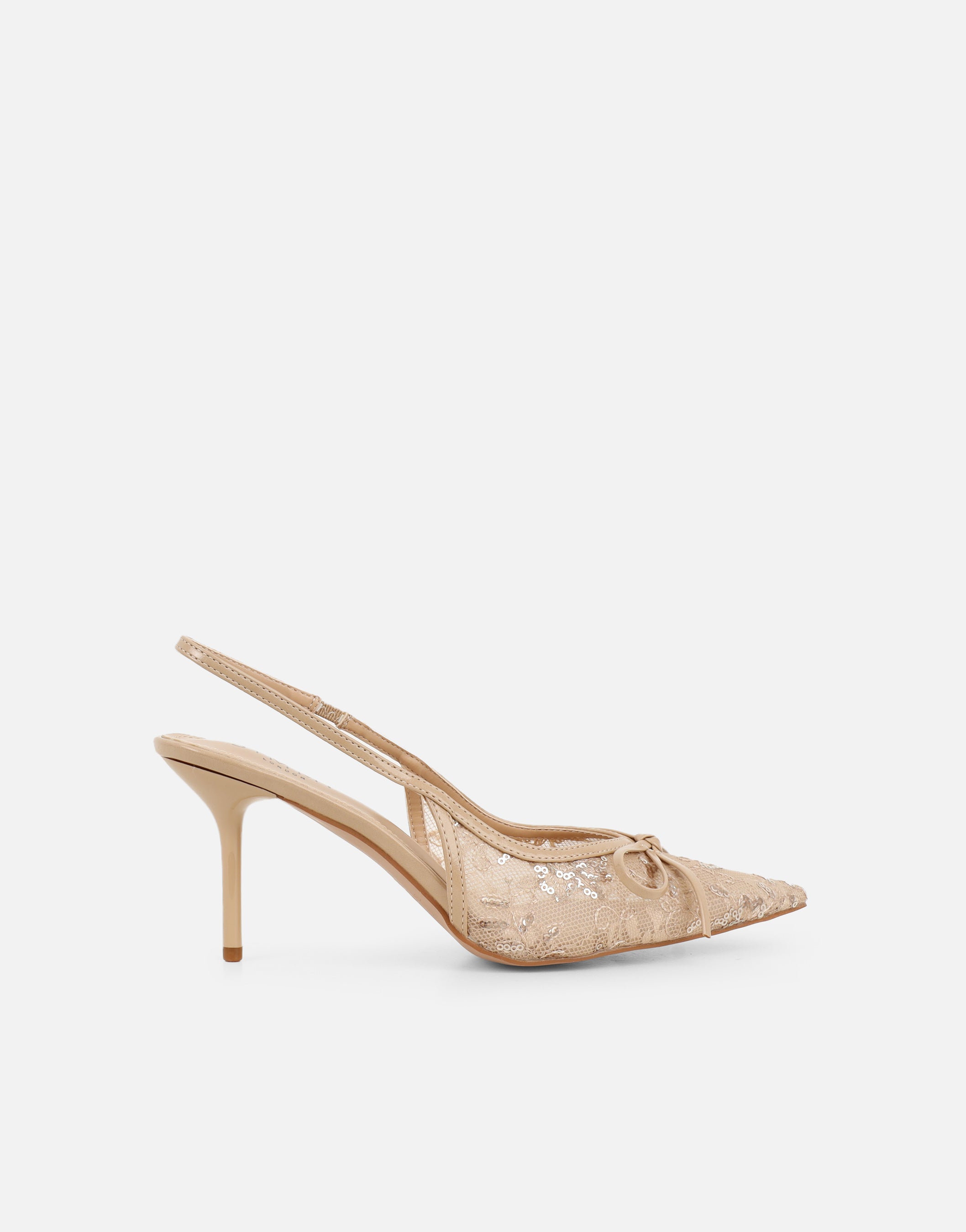 Saskia Beige Mesh Bow Detail Slingback Courts | SIMMI London