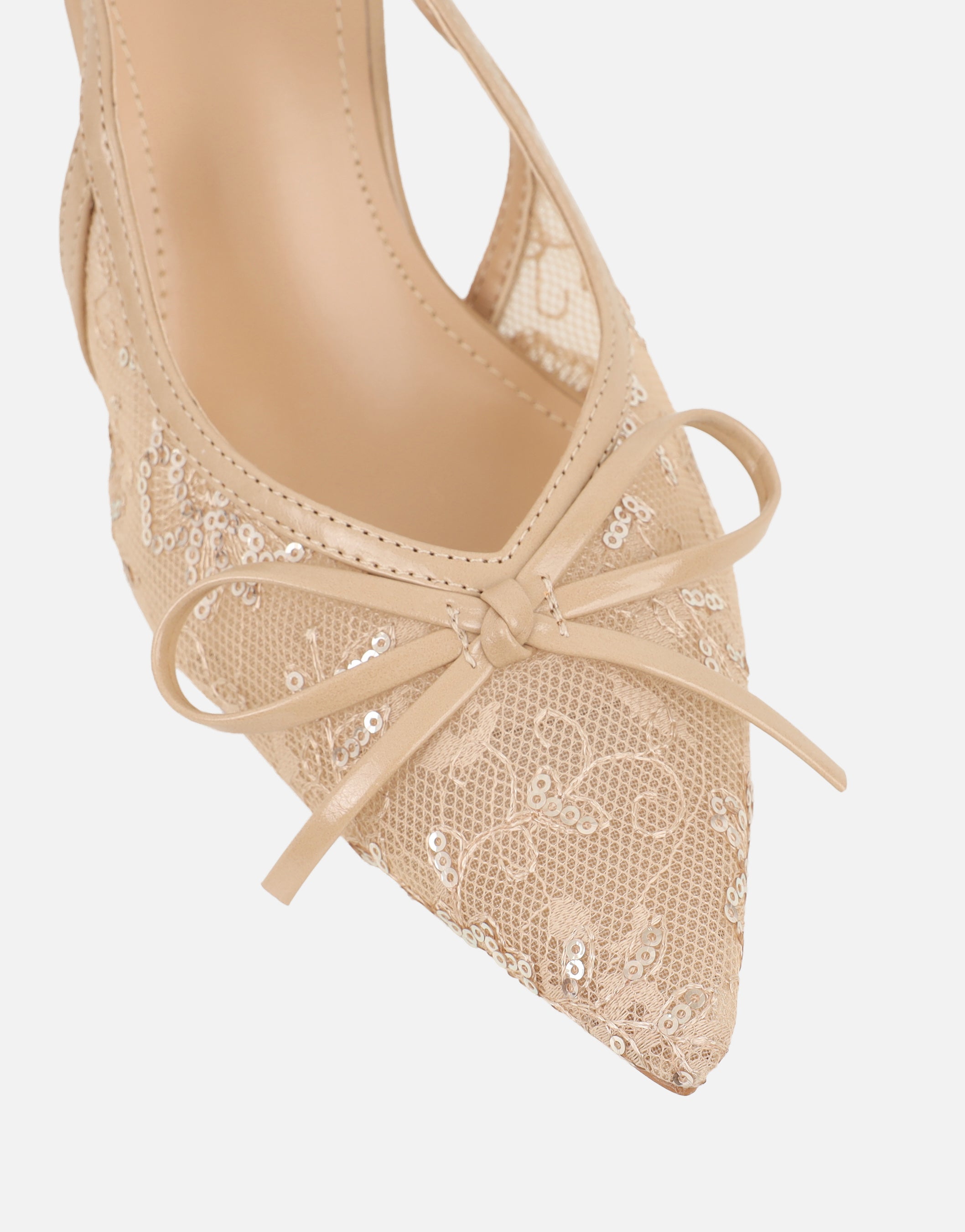 Saskia Beige Mesh Bow Detail Slingback Courts | SIMMI London