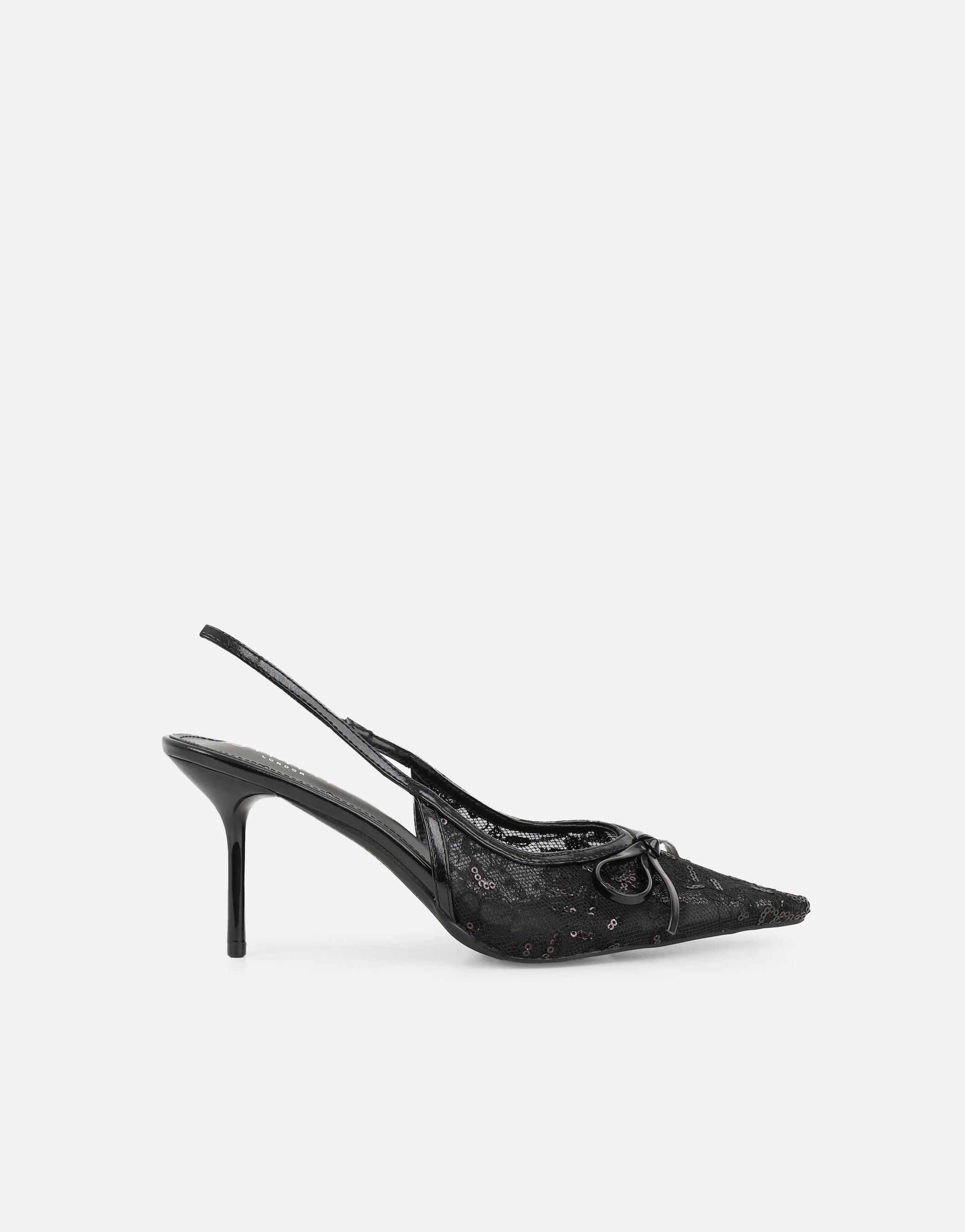 Saskia Black Mesh Bow Detail Slingback Courts | SIMMI London