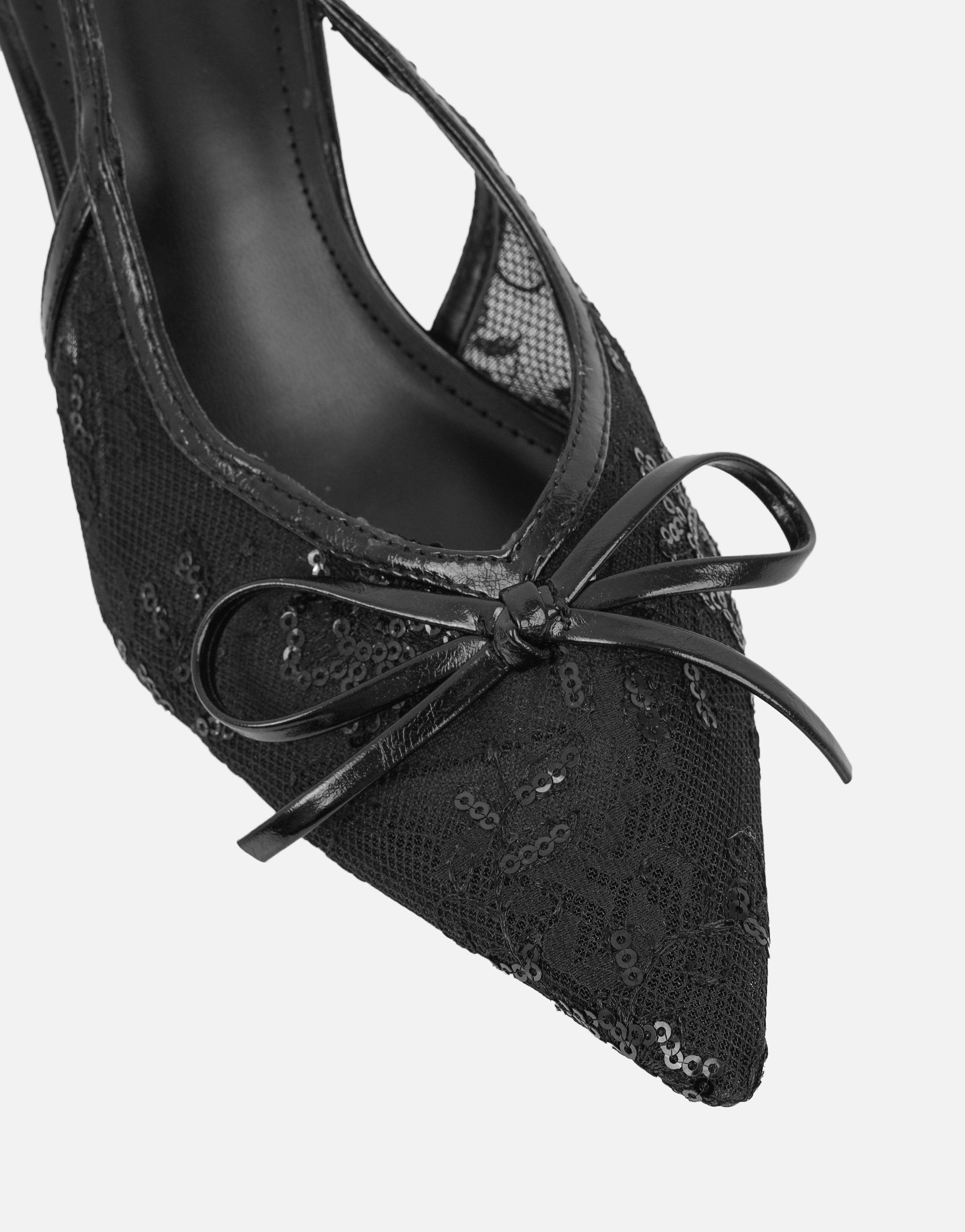 Saskia Black Mesh Bow Detail Slingback Courts | SIMMI London