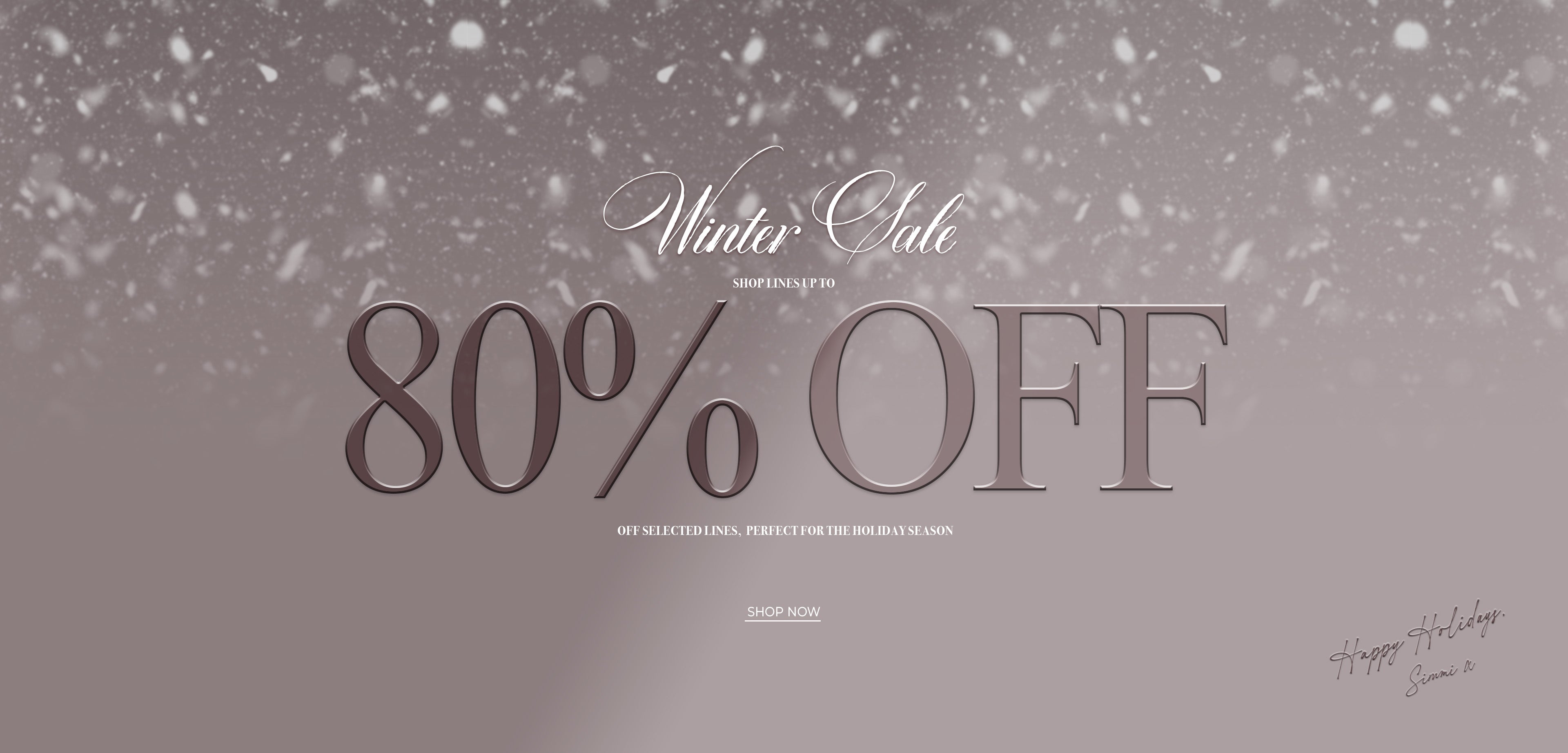 Winter sale advertisement with '80% OFF' text on a snowy background