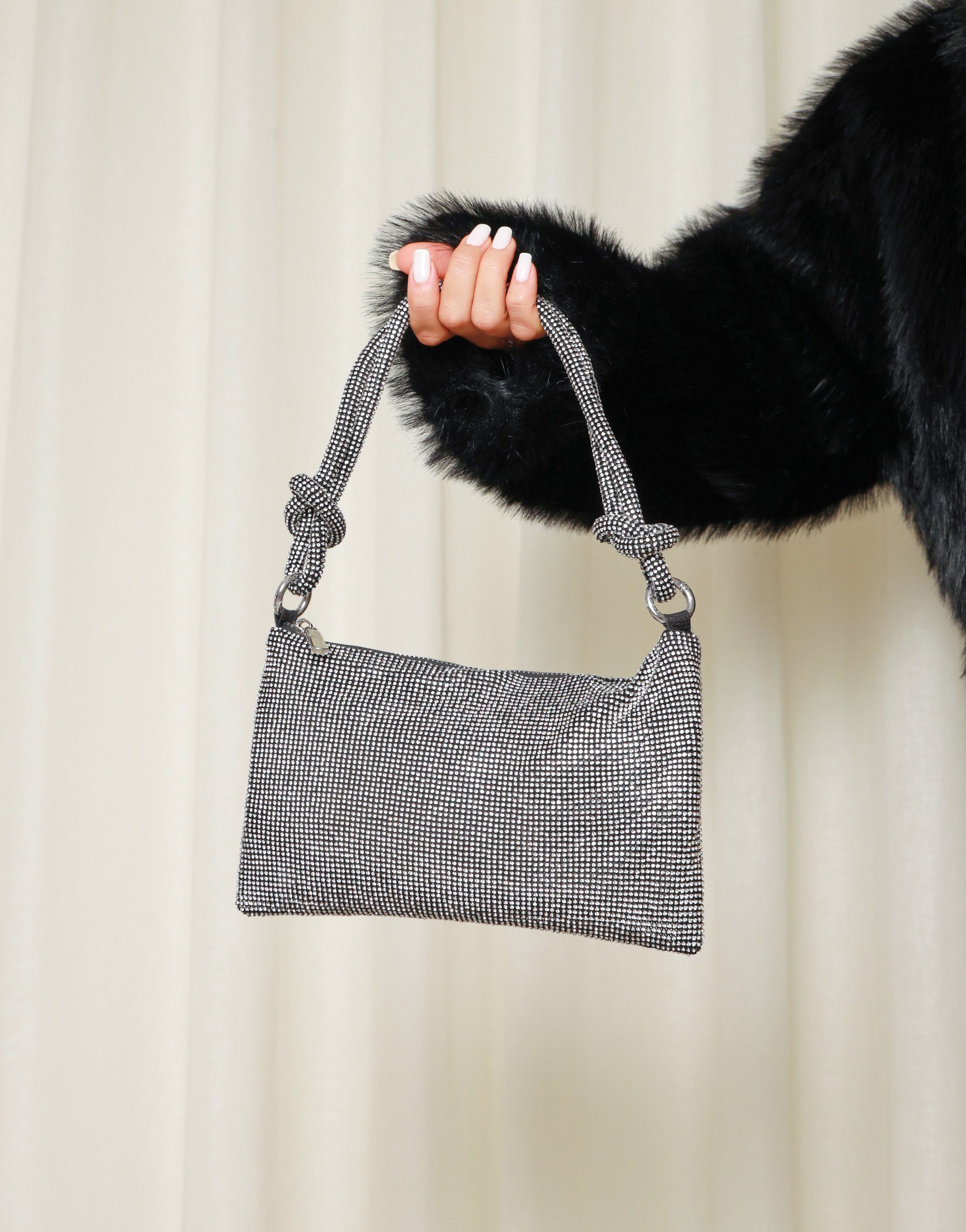 Talia Black Silver Diamante Shoulder Bag | SIMMI London