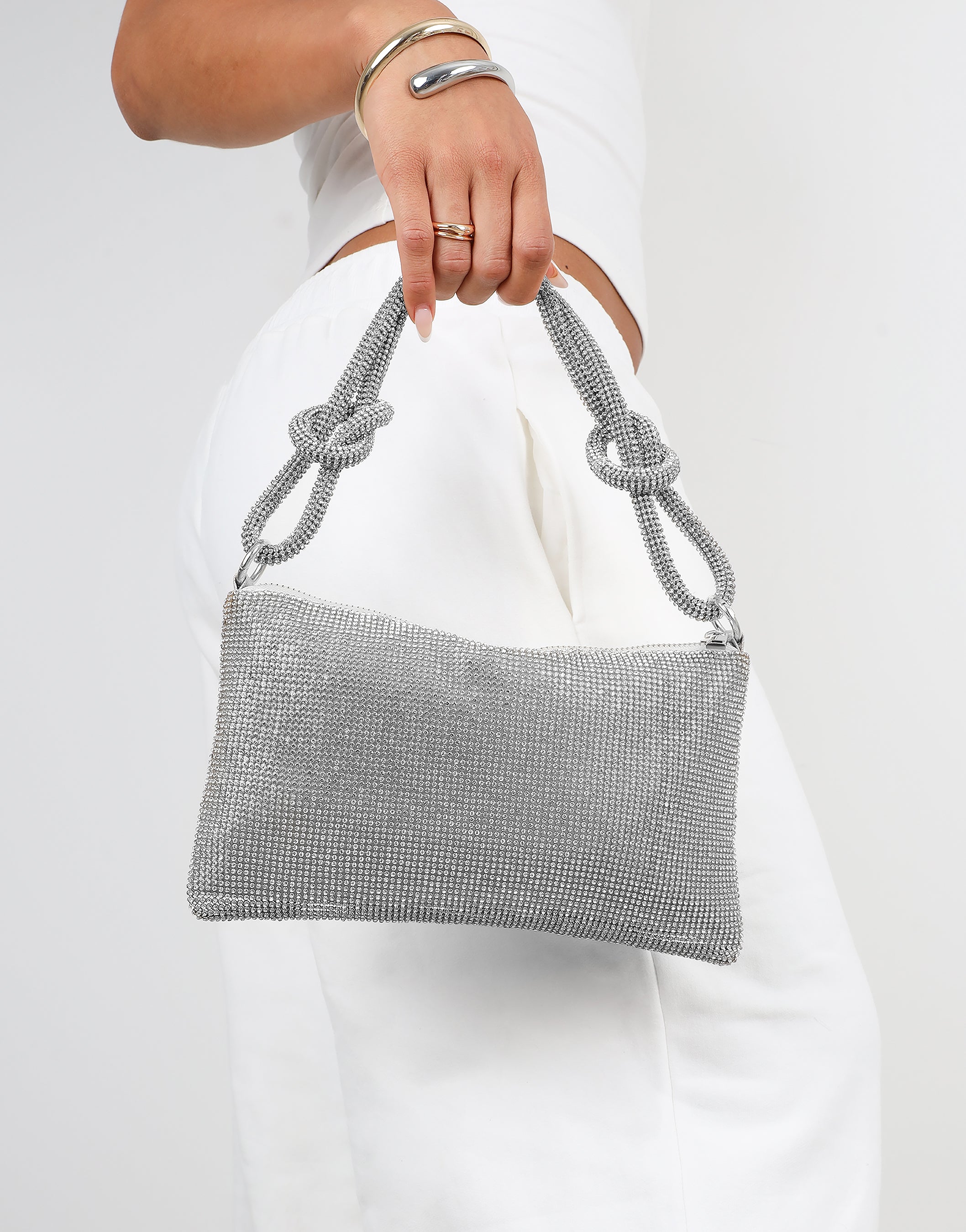 Talia Silver Diamante Shoulder Bag | SIMMI London