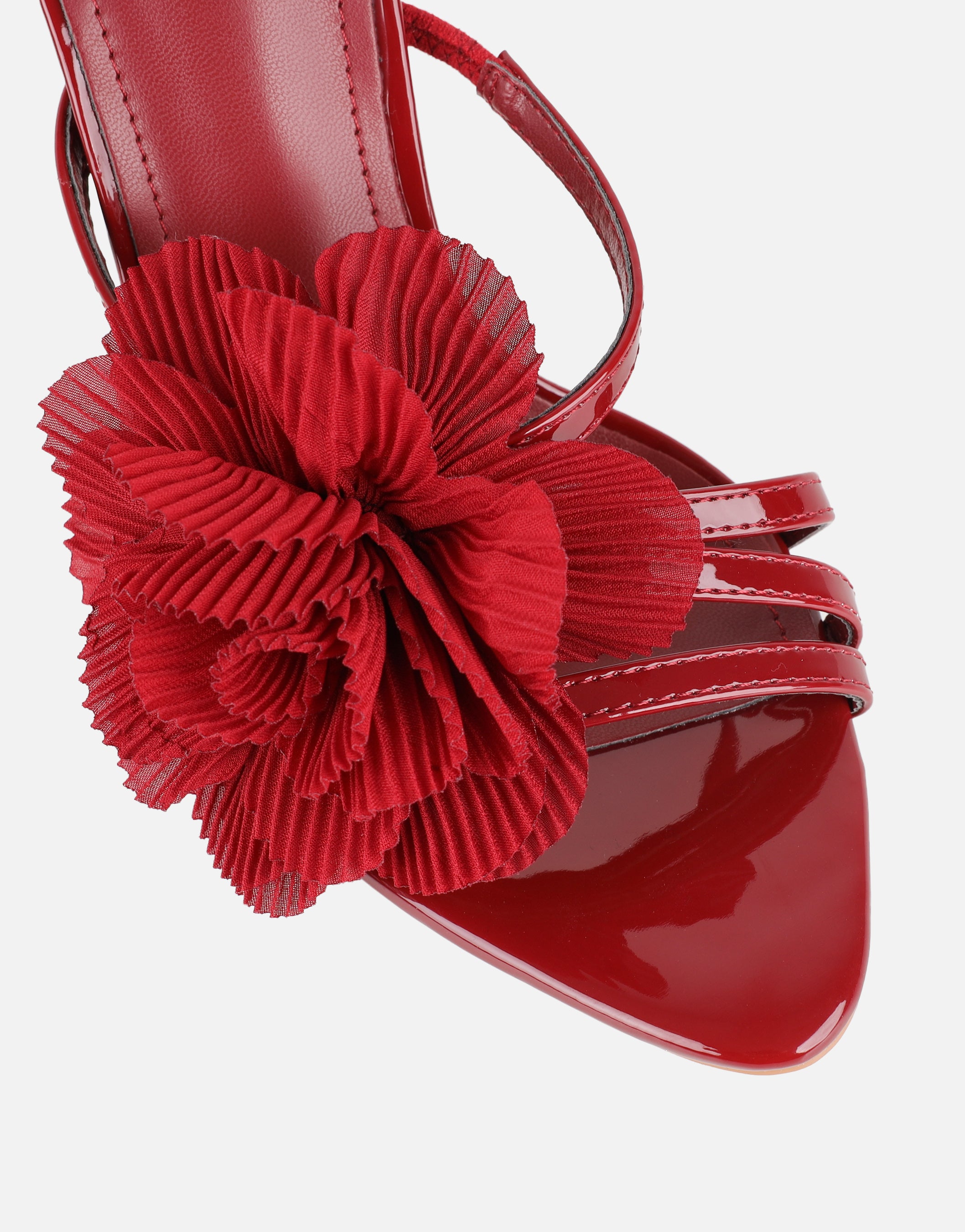 Tina Red Patent Flower Detail Heeled Sandals | SIMMI London
