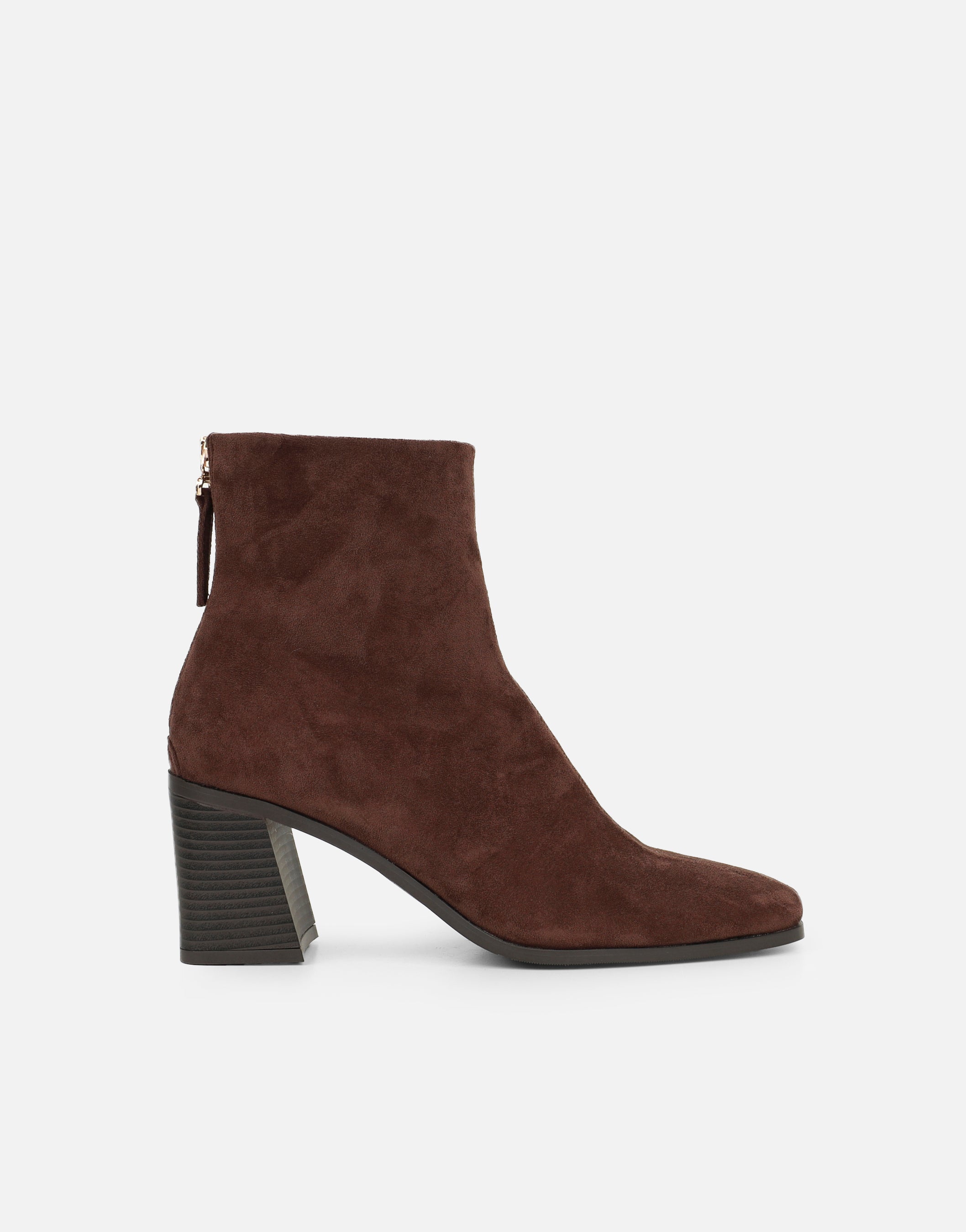 Thistle Brown Suedette Block Heel Ankle Boot With Zip Detail | SIMMI London