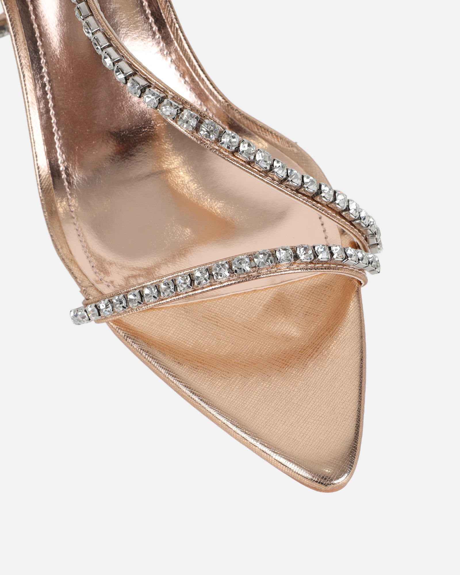 Thesus Rose Gold Mirror Diamante Heeled Sandals | SIMMI London
