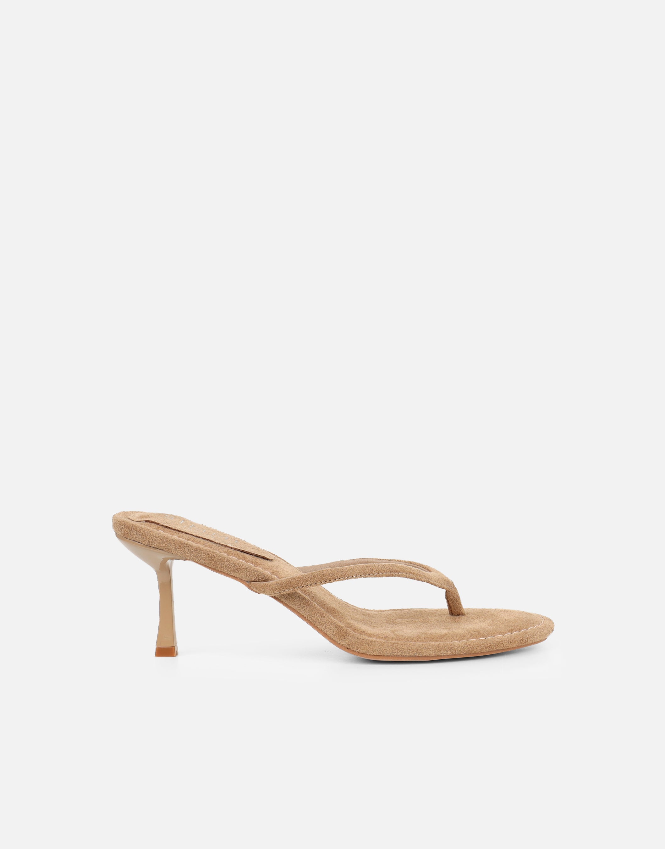 Tramonto Beige Suede Toe Post Heeled Mules | SIMMI London