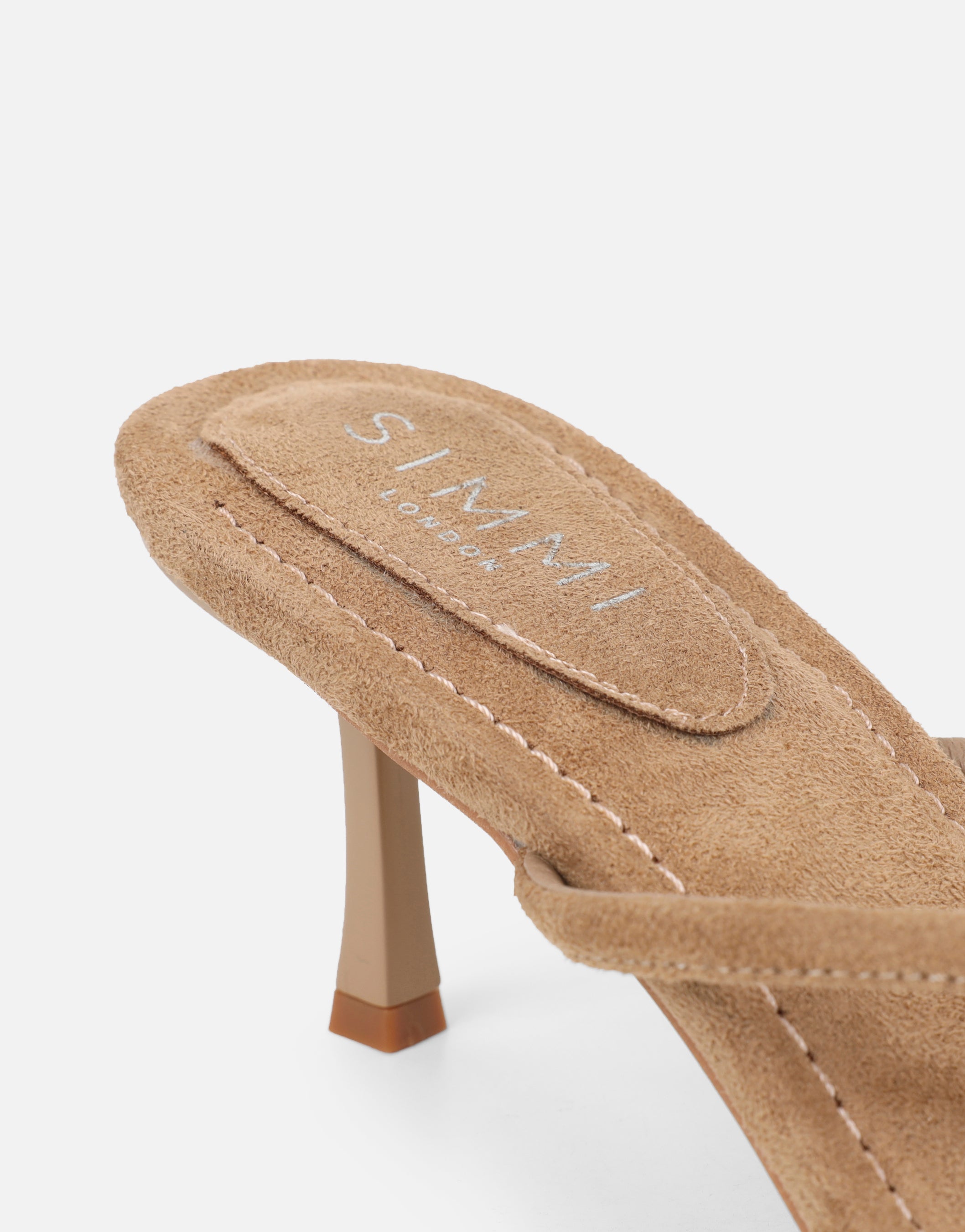 Tramonto Beige Suede Toe Post Heeled Mules | SIMMI London